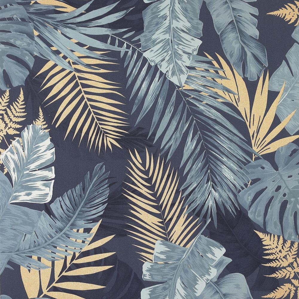 1000x1000 Soft Tropical Palms Wallpaper Navy / Gold Arthouse 297203