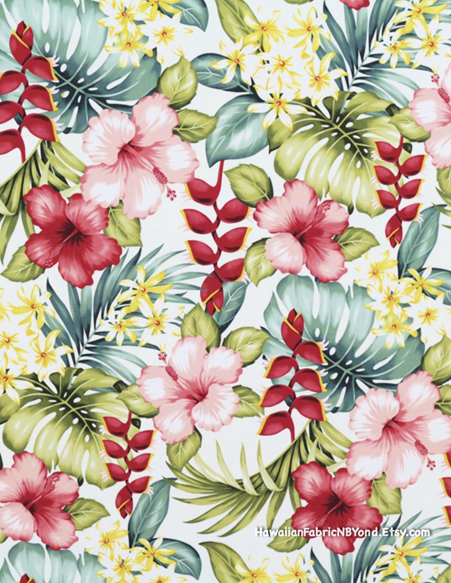 1530x1980 Tropical floral fabric: Pink hibiscus, heliconia, plumeria flowers and monstera leaves. Cotton dress quality. B. Flower wallpaper, Trendy flowers, Tropical floral