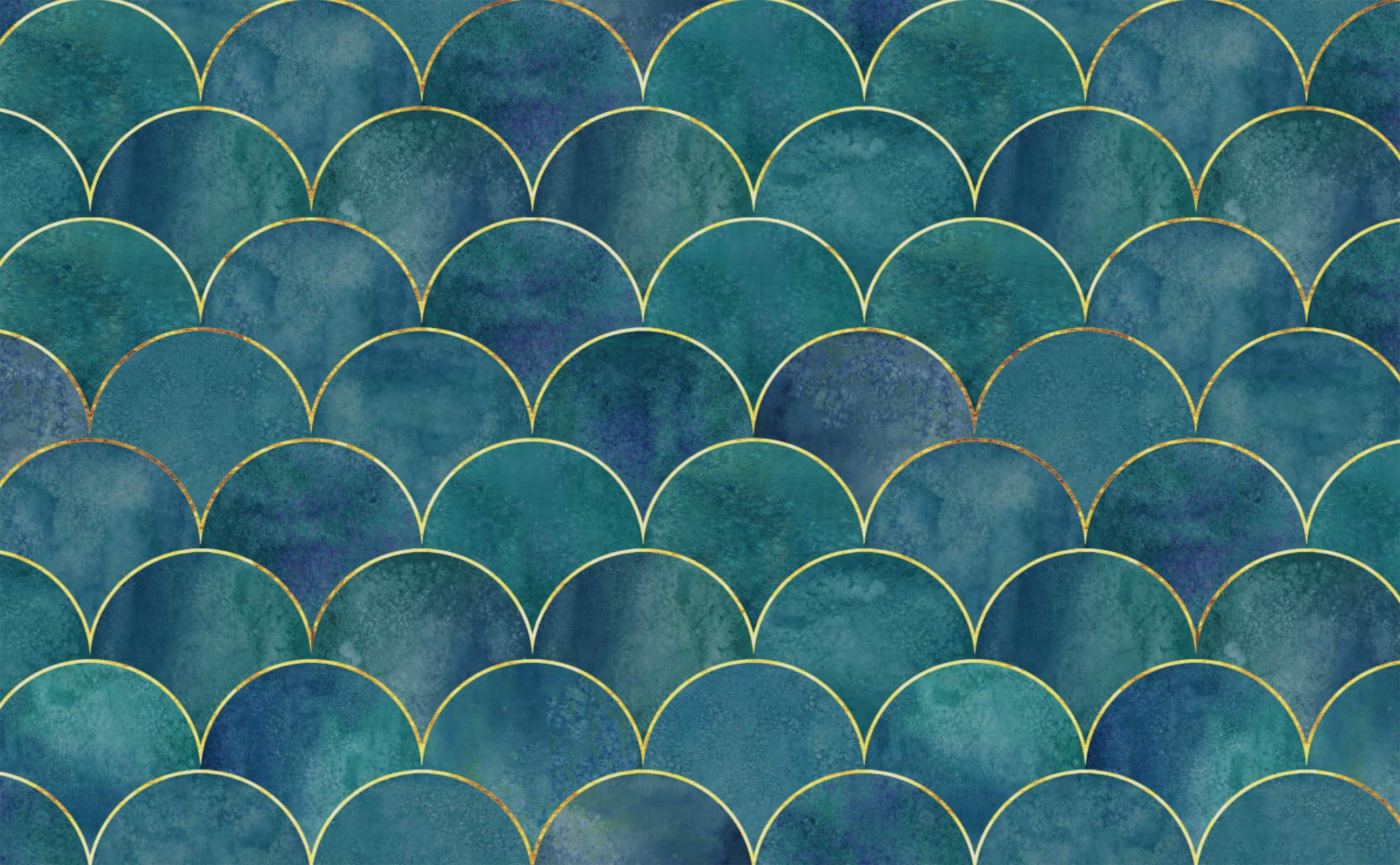 2592x1602 Luxury Dark Teal Art Deco Gold Semi Circle Pattern Wallpaper For Walls