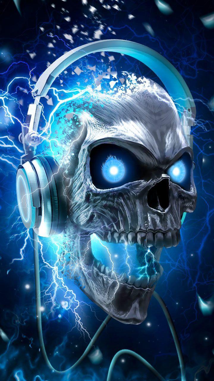 blue skulls music notes wallpaper