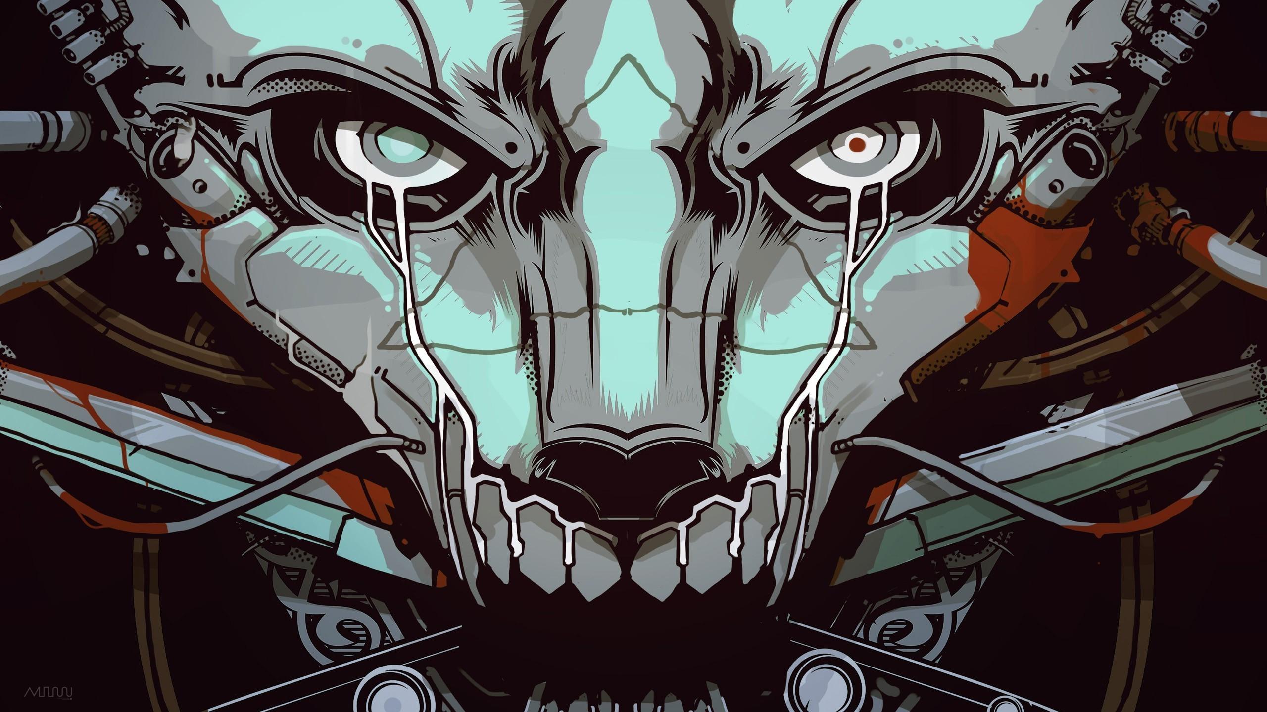 2560x1440 #futuristic, #digital art, #machine, #cyberpunk, #anime, #music, #cyborg, #artwork, #robot, #skull, wallpaper. Mocah HD Wallpaper