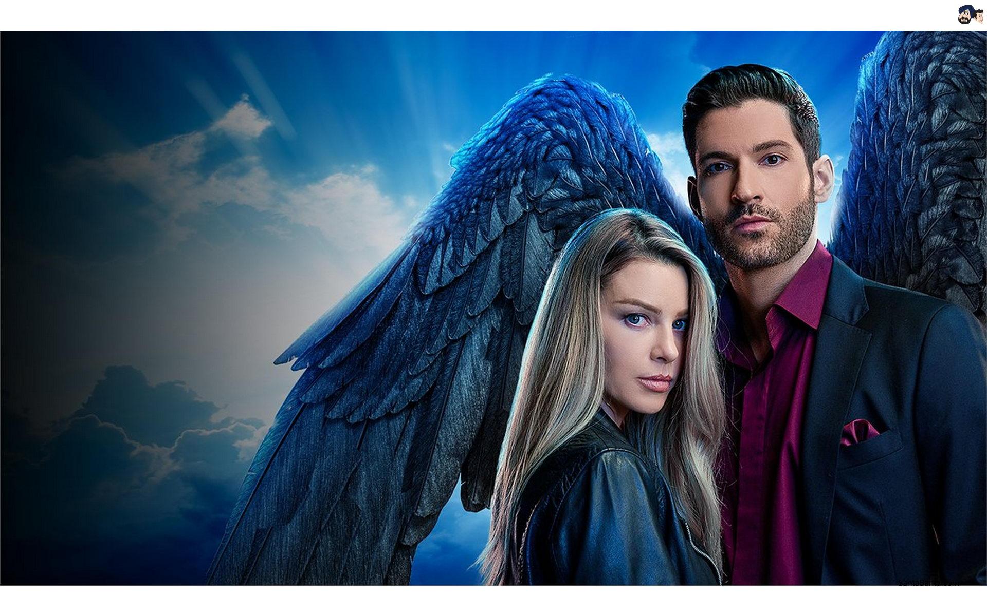 1920x1200 A graphical poster of Tom Ellis and Lauren German from Netflix`s urban fantasy series `Lucifer`