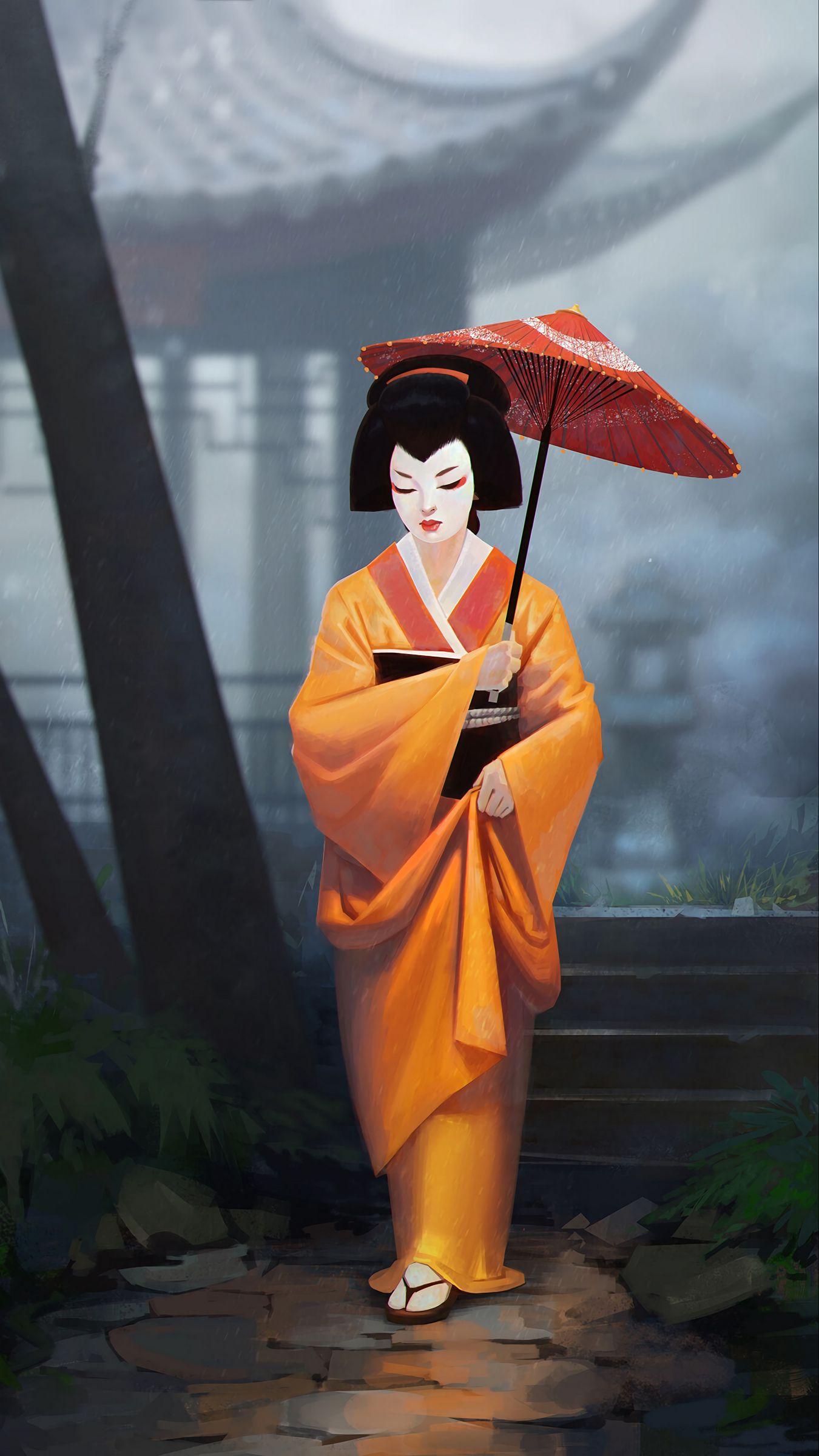 1350x2400 Download wallpaper 1350x2400 geisha, girl, kimono, umbrella, art iphone 8+/7+/6s+/for parallax HD background