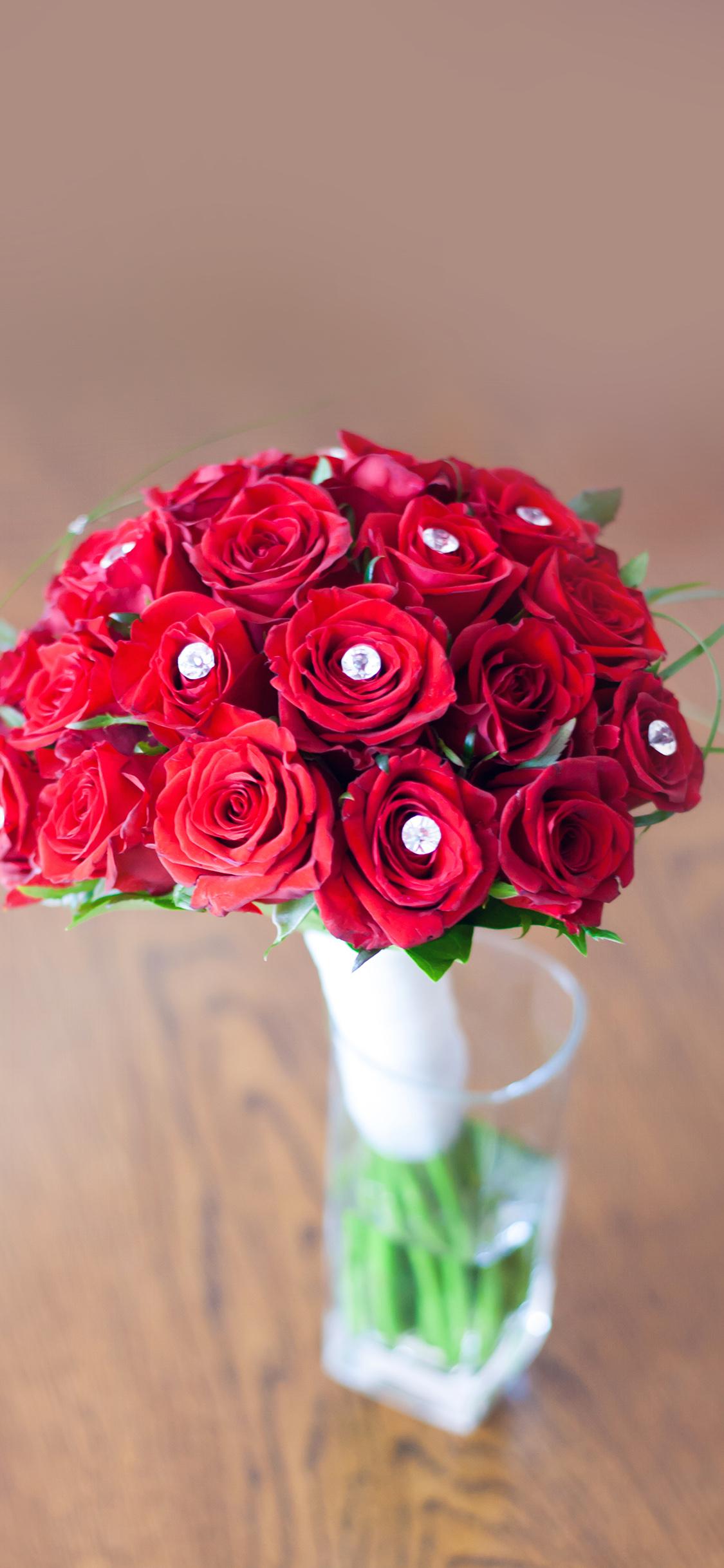 1125x2436 Flower Red Vase Life Art Nature Rose Spring Wallpaper