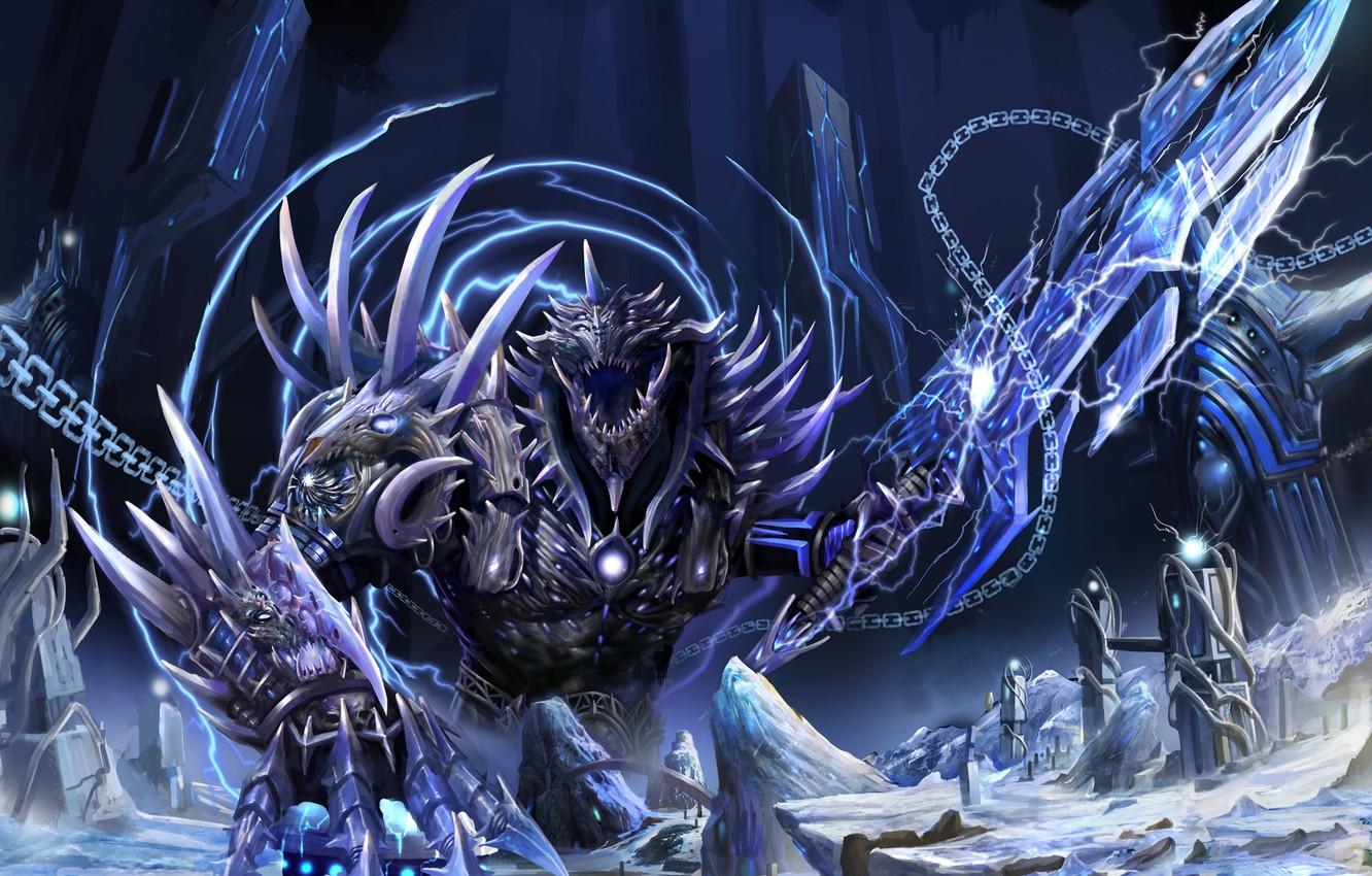 1332x850 Wallpaper snow, monster, sword, art, tower, chain, The Return of the King image for desktop, section фантастика