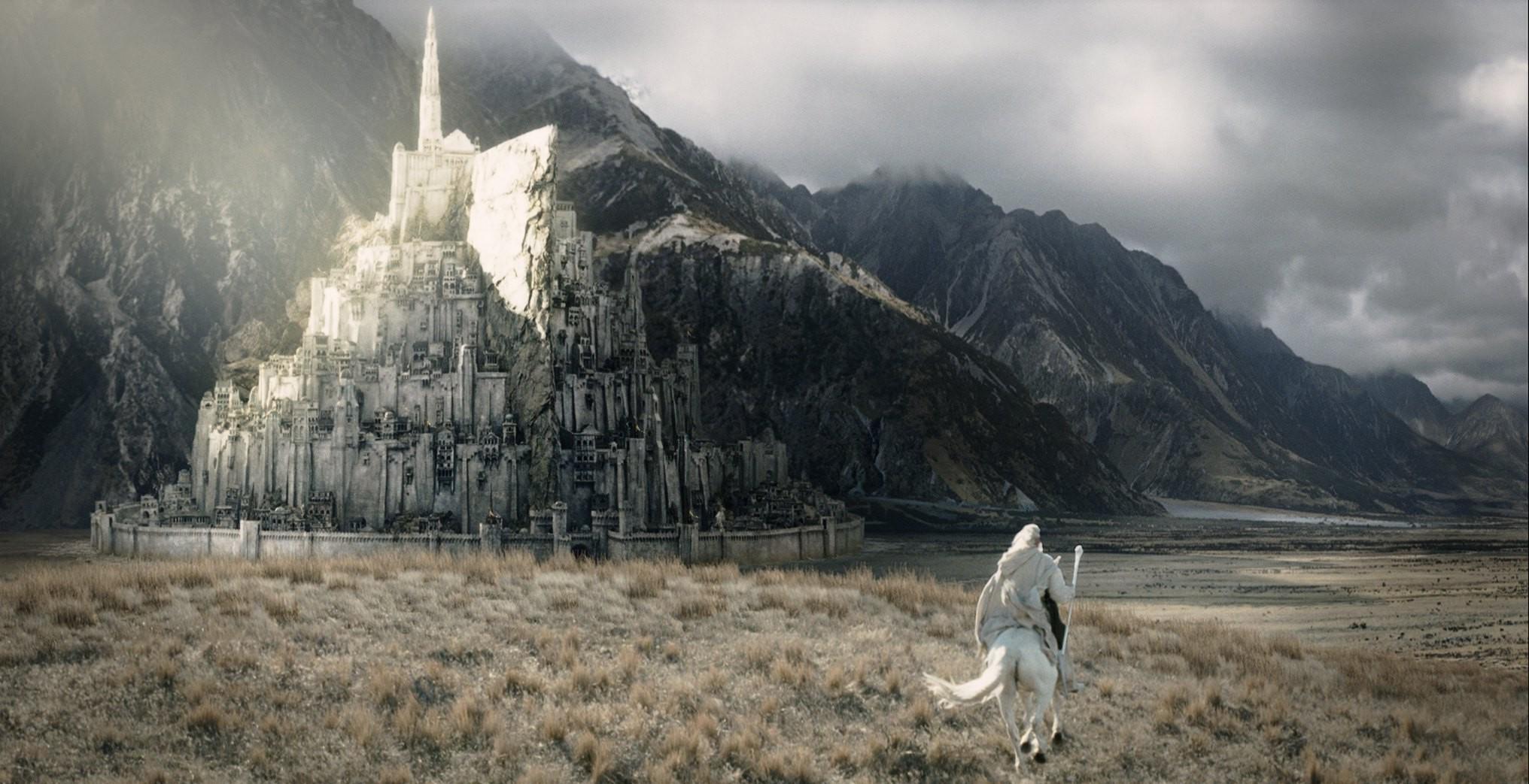 2032x1043 gandalf the lord of the rings the return of the king the lord of the rings wizard minas tirith gondor wallpaper