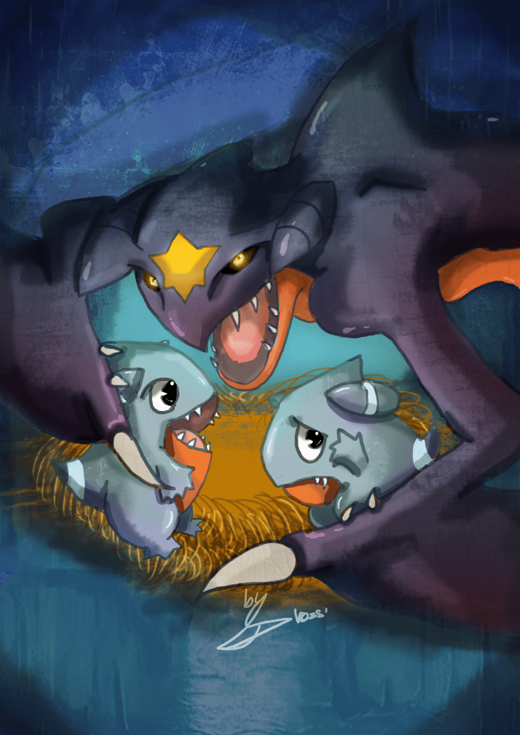 1024x1448 Garchomp mother protecting little Gible (final)