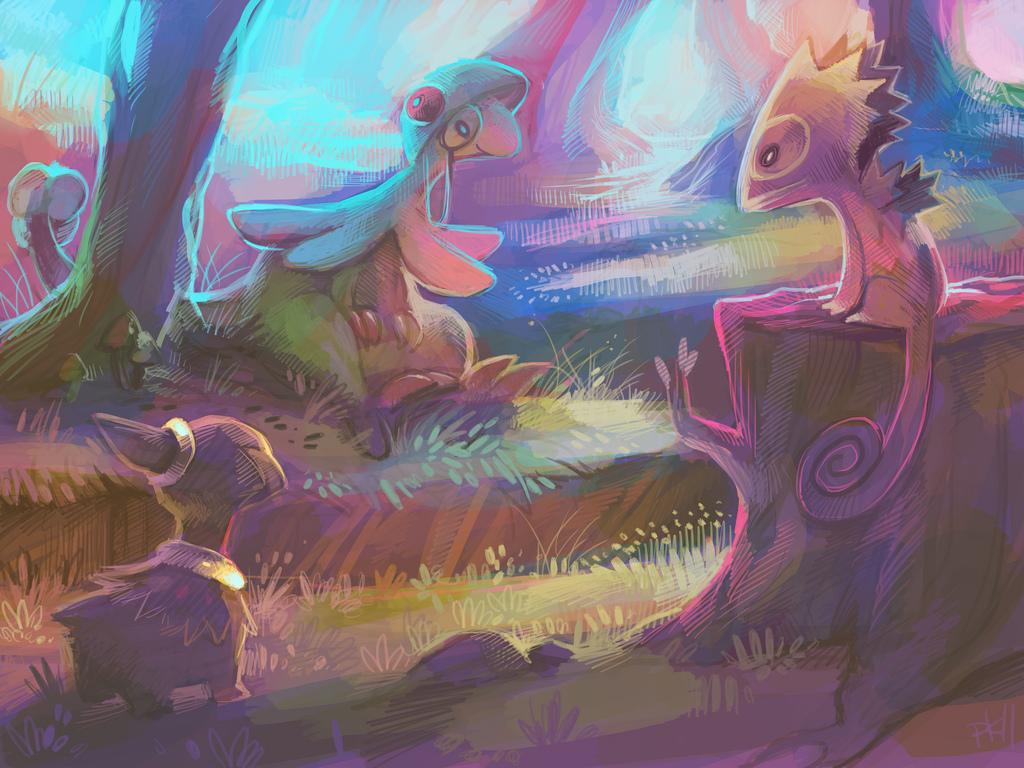 1024x768 kecleon, breloom, deino, pk, purple kecleon, and 1 more (pokemon and 3 more) drawn