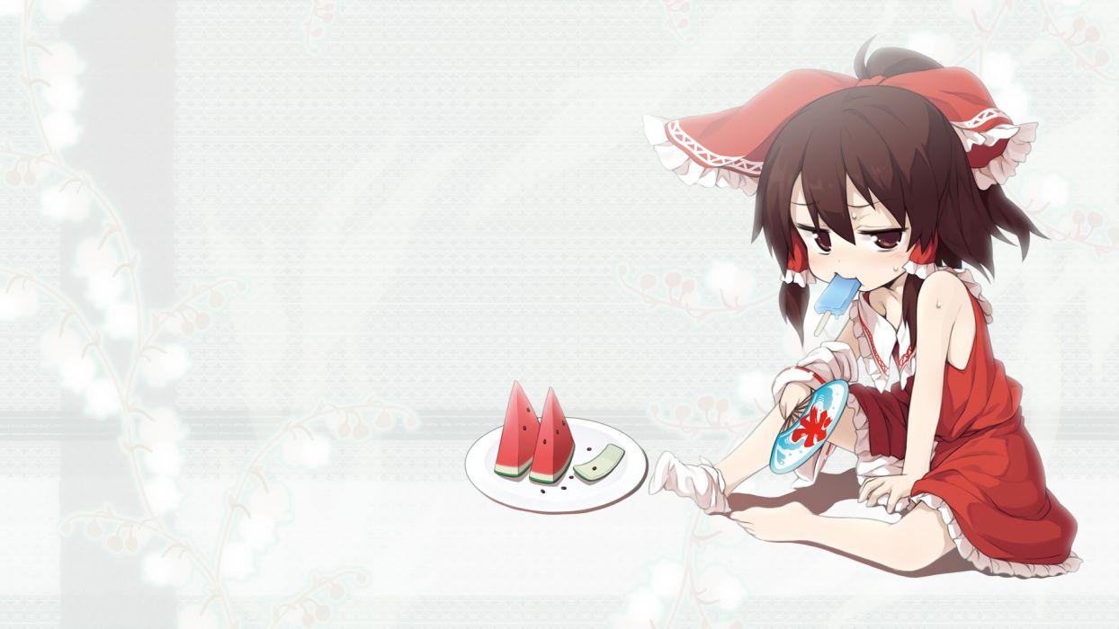 1244x700 Hakurei reimu ice cream loli tagme (artist) touhou watermelon wallpaperx1080