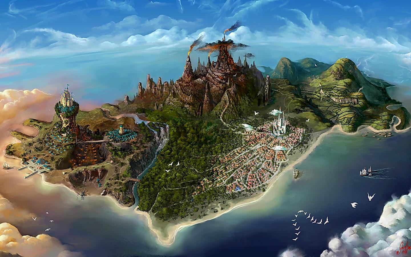 1440x900 fantasy island HD wallpaper, background