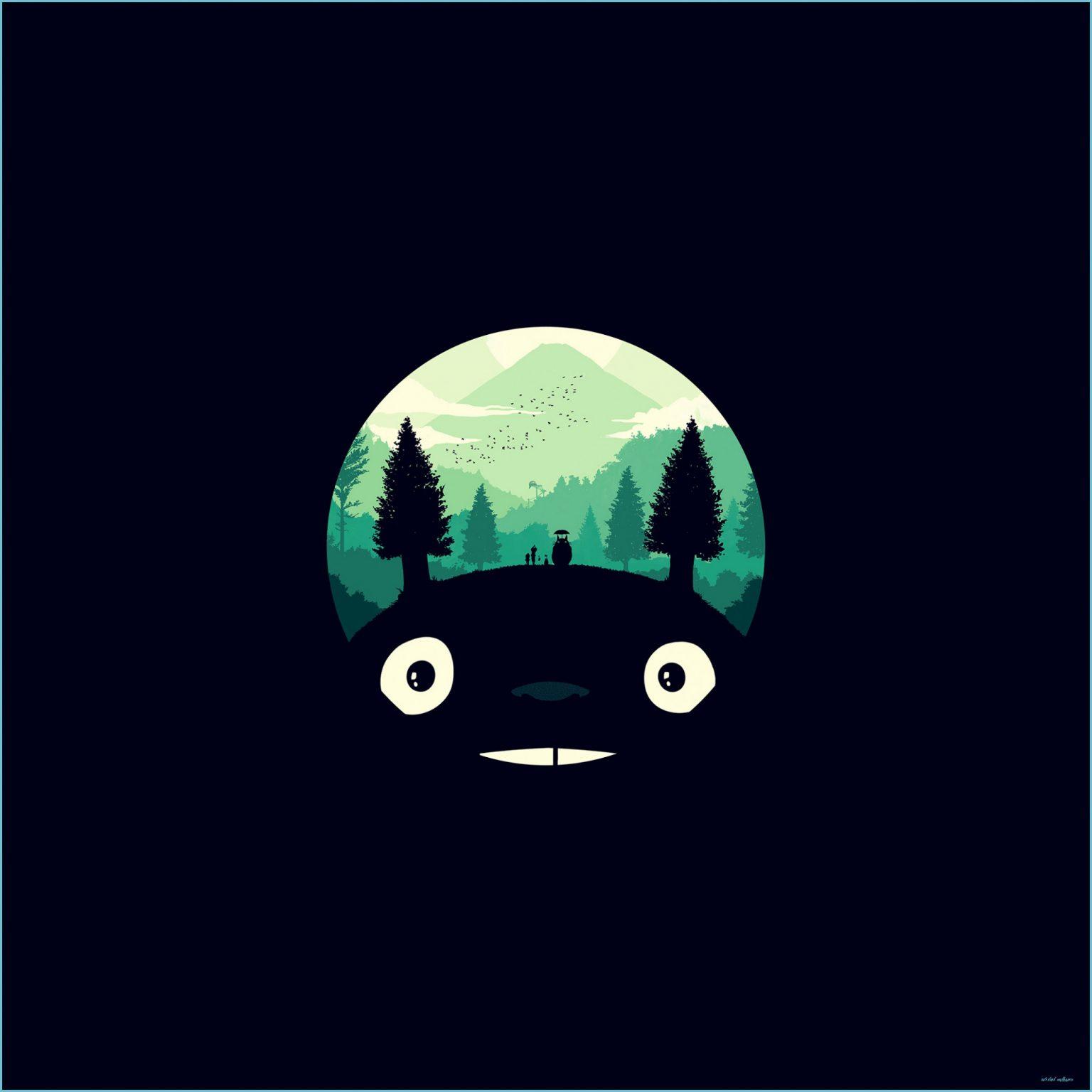 1536x1536 Ao11 Totoro Art Illust Simple Cute Dark Wallpaper Dark Wallpaper
