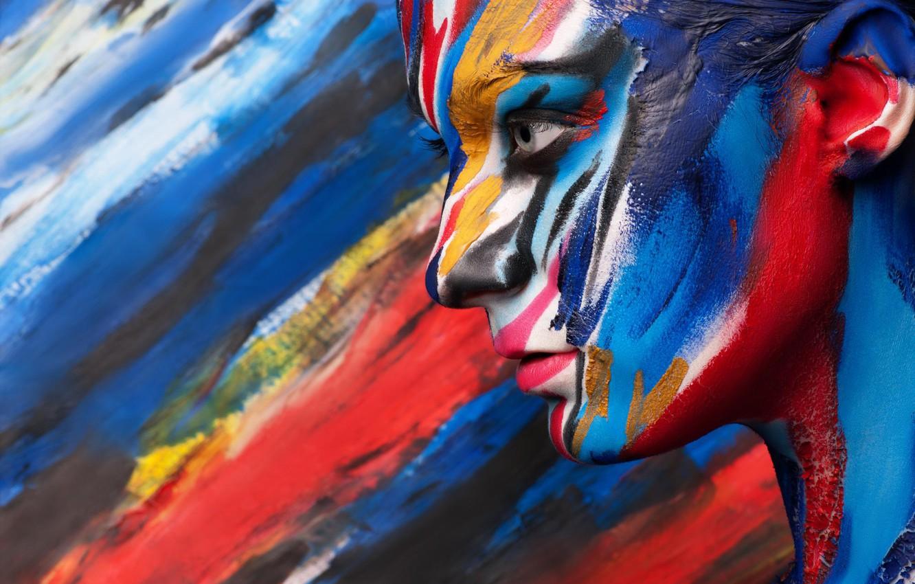 1332x850 Wallpaper girl, face, paint, profile, body art image for desktop, section стиль