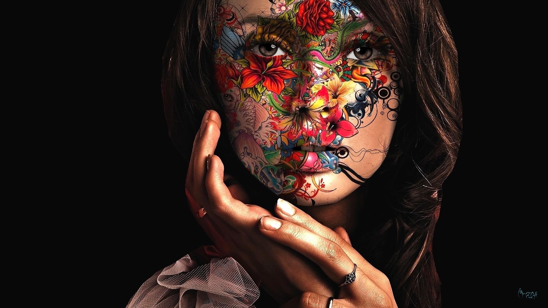 1920x1080 women, paintings, artistic, flowers, paint, faces, painted body Wallpaper /