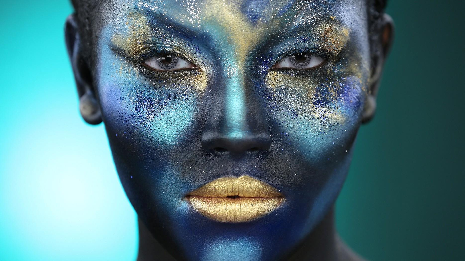 1869x1050 women, Glitter, Face, Face Paint, Makeup Wallpaper HD / Desktop and Mobile Background