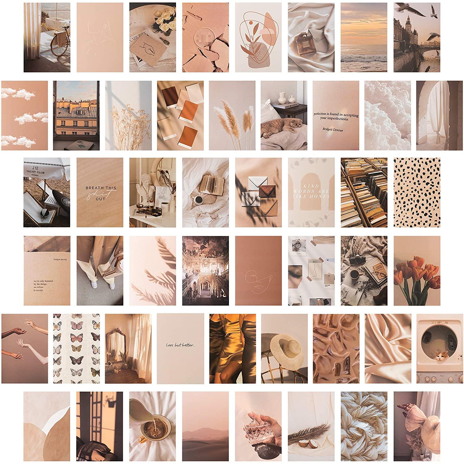 1500x1500 CY2SIDE 50PCS Beige Aesthetic Picture for Wall Collage, 50 Set 4x6 inch, Cream Collage Print Kit, Warm Color Room Decor for Girls, Wall Art Print for Room, Dorm Photo Display, VSCO Poster