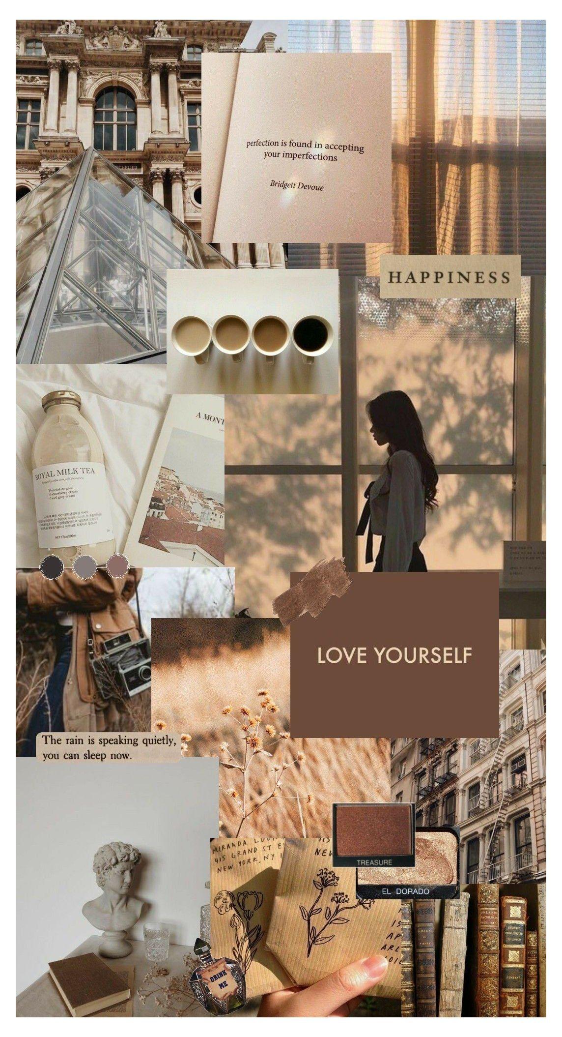 1144x2109 Beige Aesthetic Computer Wallpaper Collage