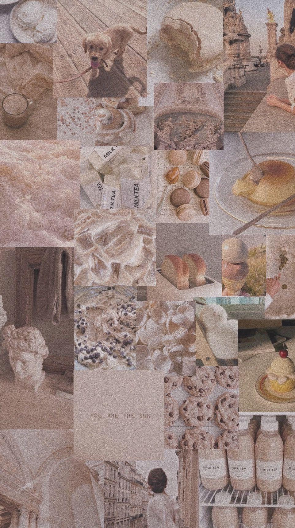 962x1719 Aesthetic Cream Pink Collage Wallpaper