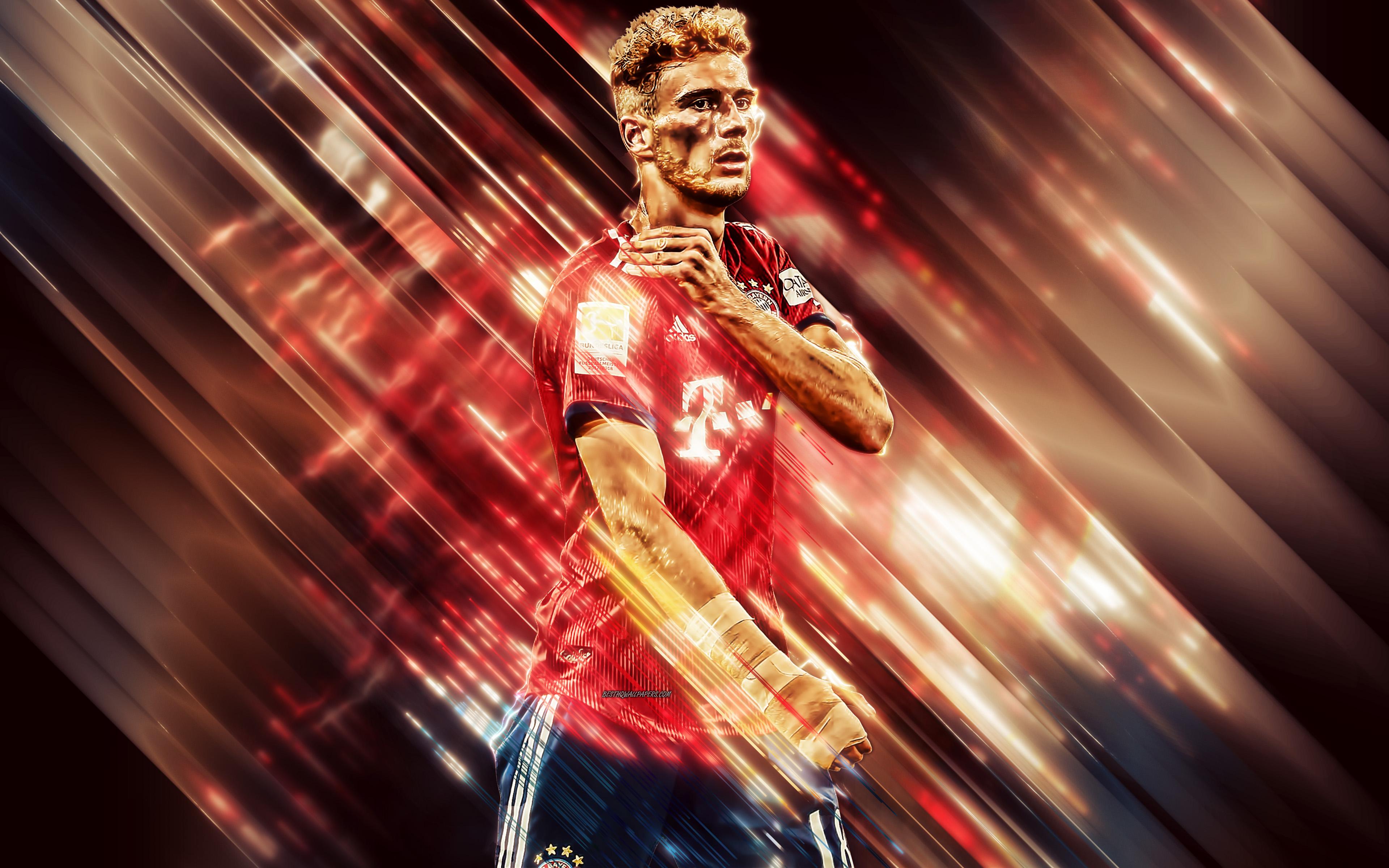 3840x2400 Download wallpaper Leon Goretzka, 4k, creative art, blades style, Bayern Munich FC, German footballer, Bundesliga, Germany, midfielder, red creative background, football, Goretzka for desktop with resolution 3840x2400. High Quality HD picture wallpaper