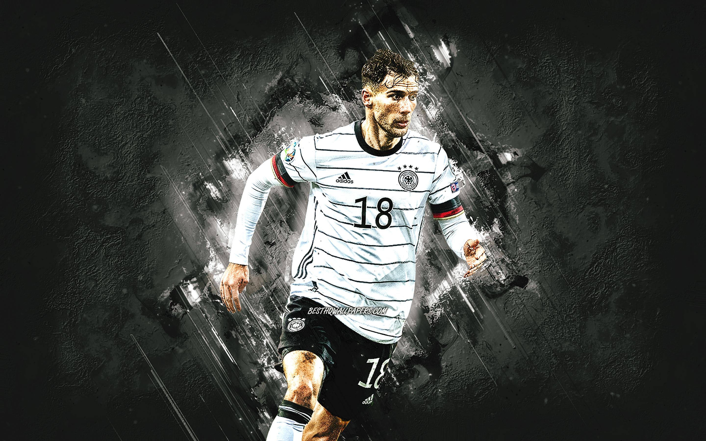 2880x1800 Download wallpaper Leon Goretzka, Germany national football team, German football player, portrait, gray stone background, Germany, football for desktop with resolution 2880x1800. High Quality HD picture wallpaper