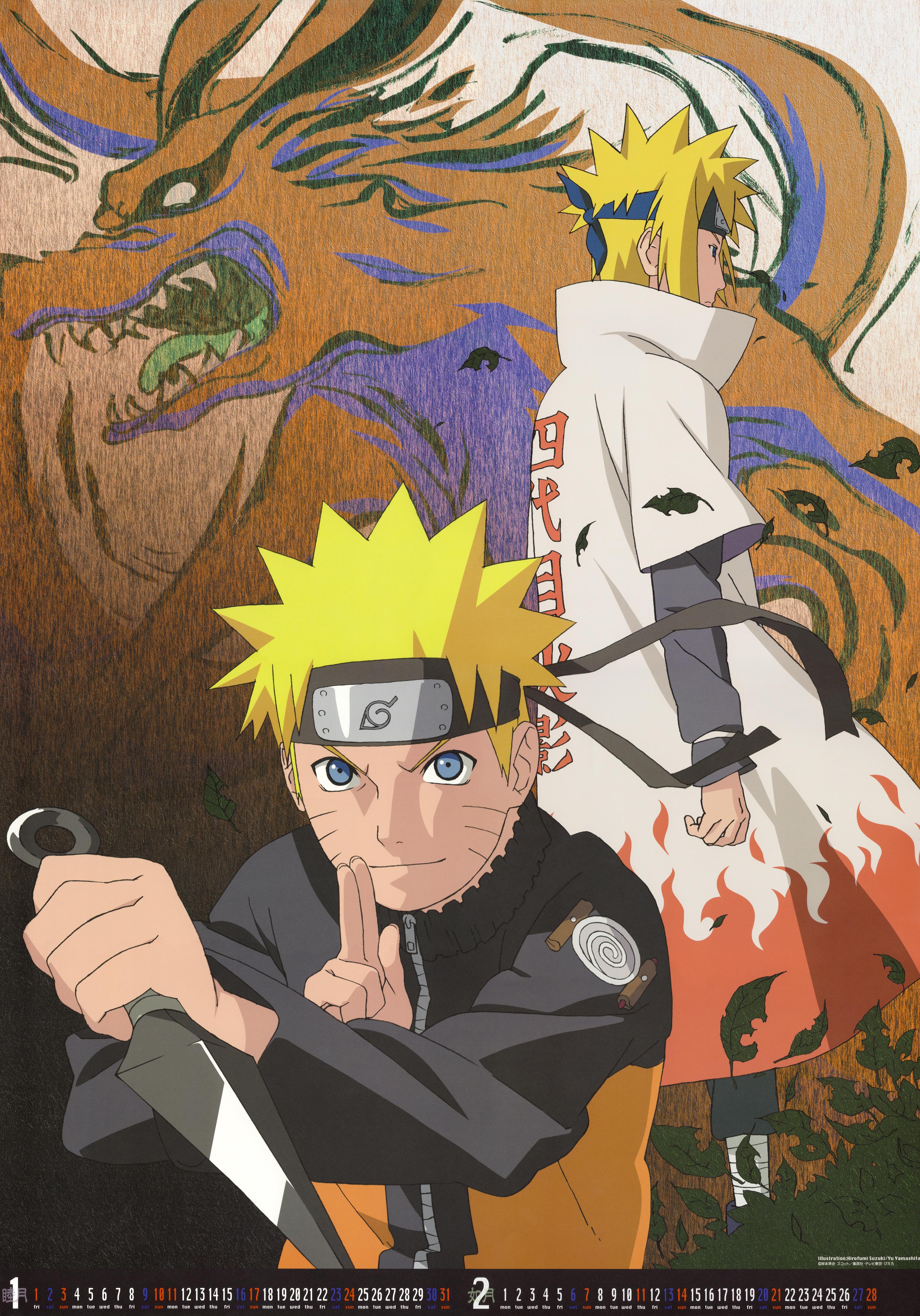 2990x4277 Naruto, Minato, Kurama Shippuden 2010 Calendar 01 02