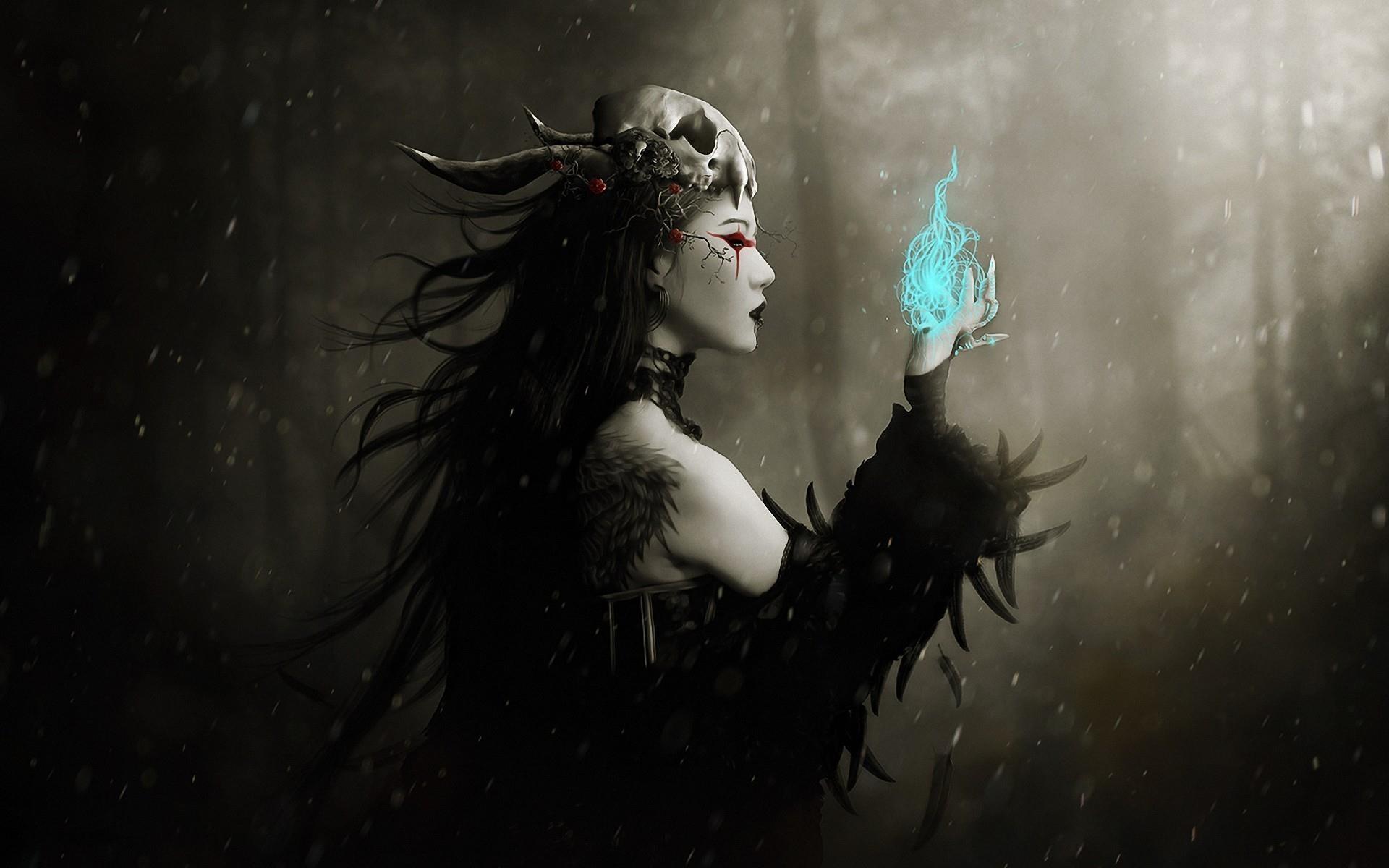 1920x1200 #magic, #fantasy girl, #dark fantasy, #skull, #fantasy art, #women, #artwork wallpaper. Mocah HD Wallpaper