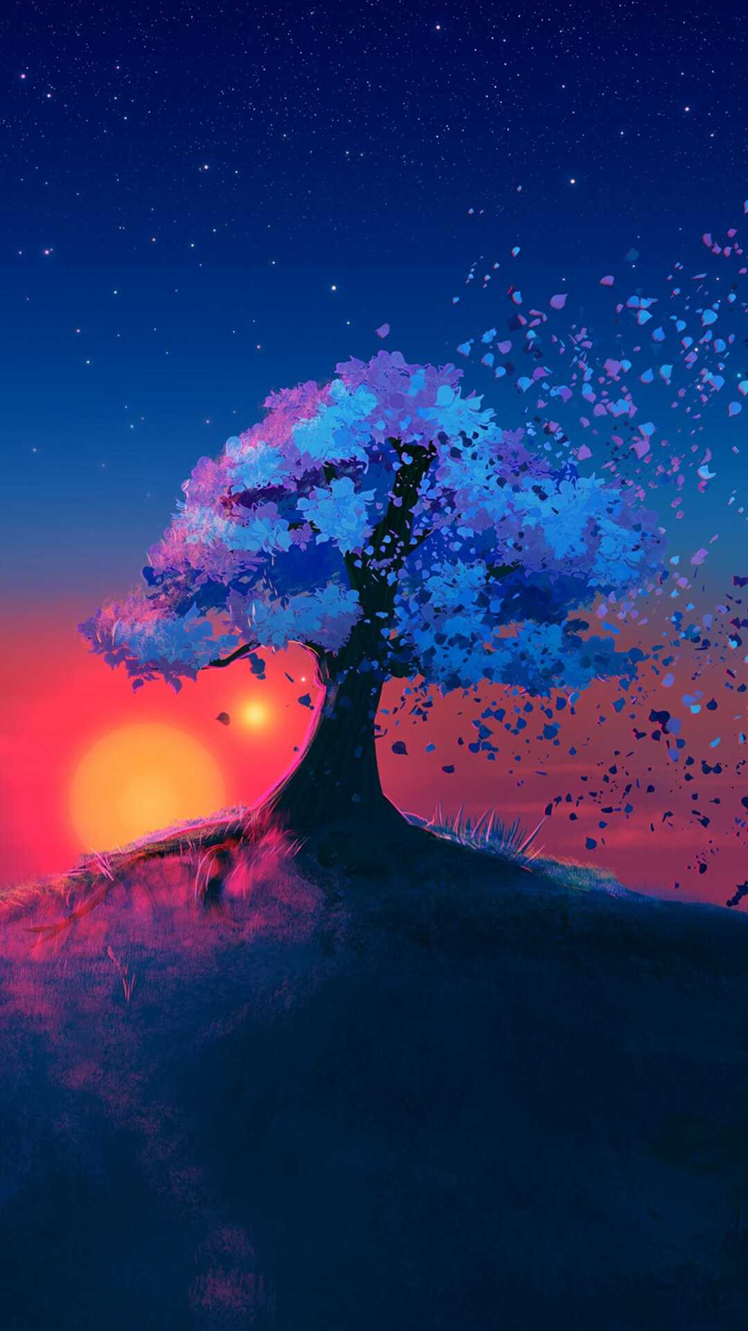 1080x1920 Cherry blossoms at night
