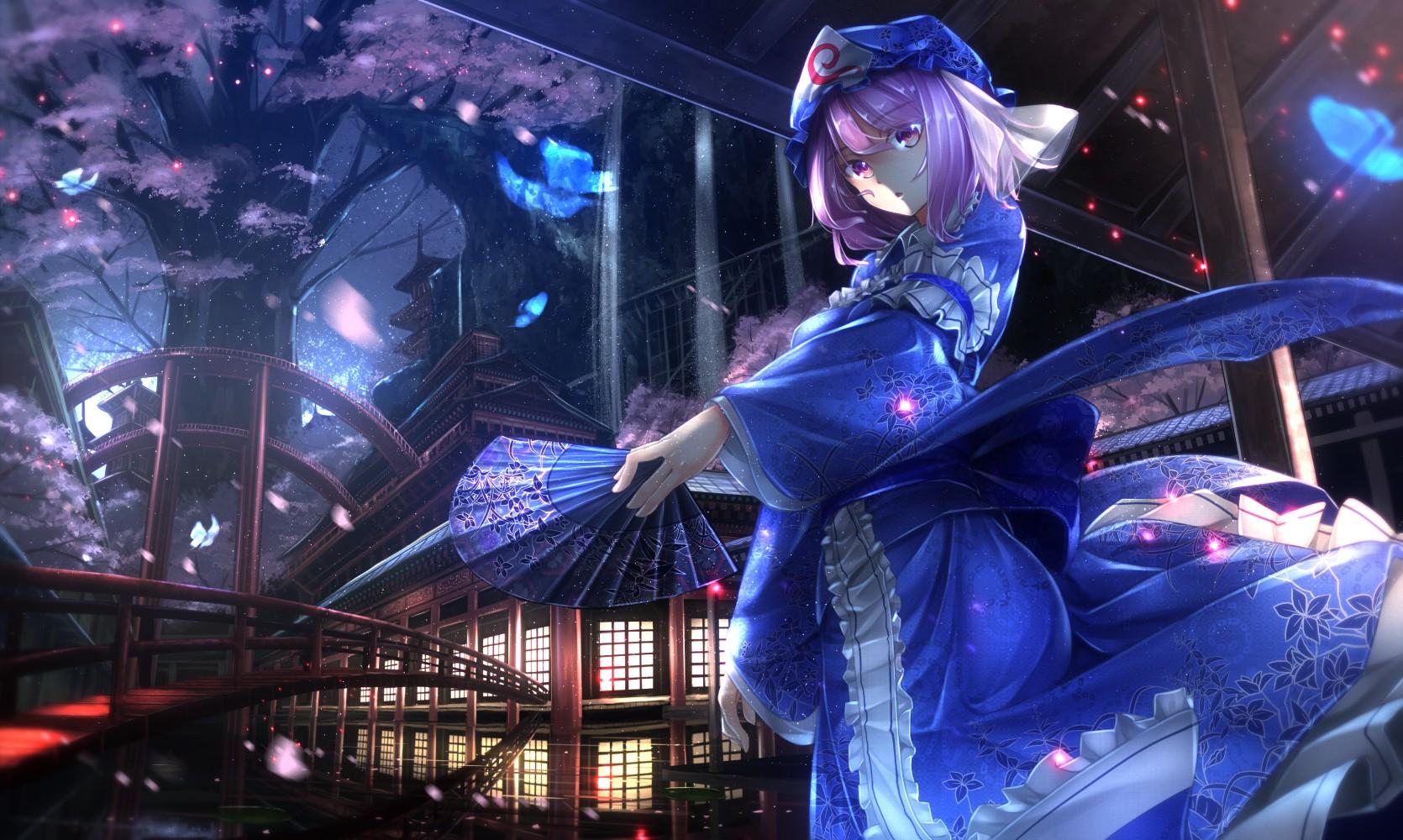 1670x1000 Night Cherry Blossom Anime HD Wallpaper