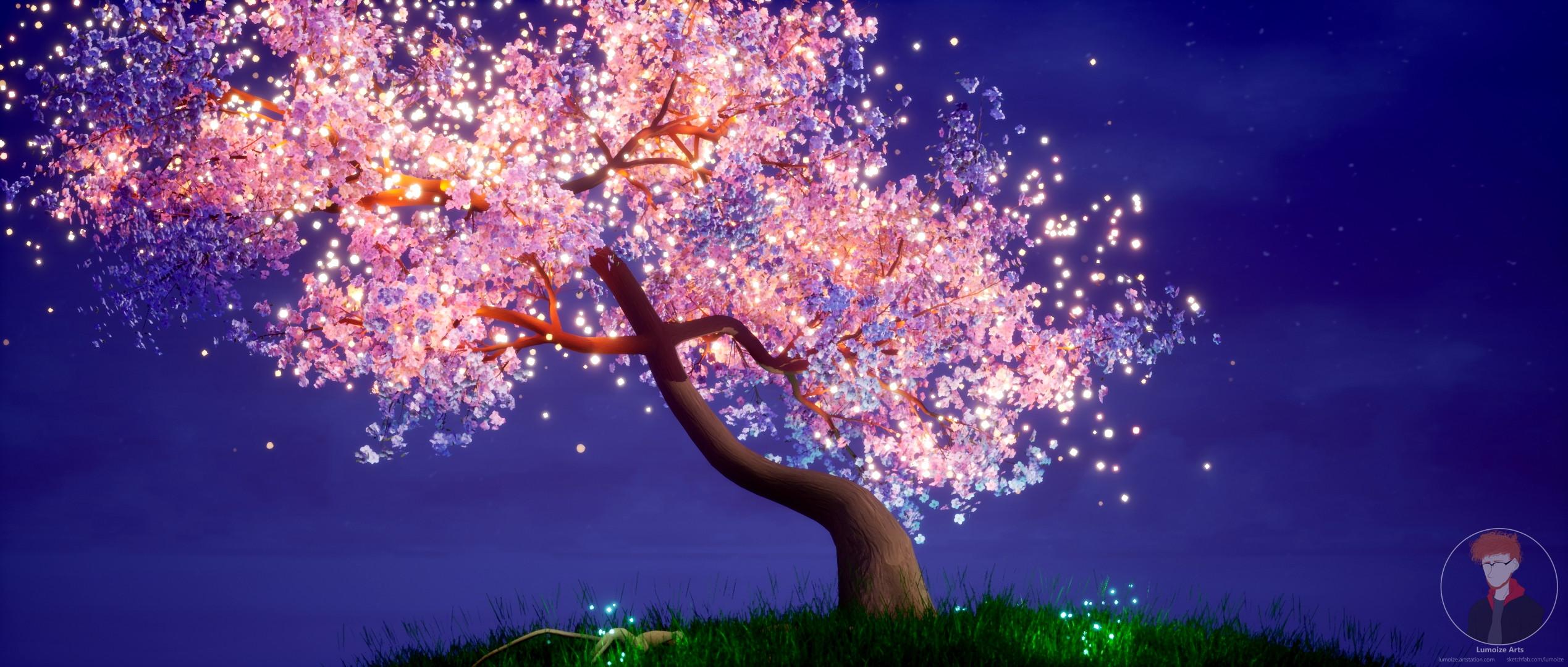 2538x1080 Mystical Cherry Tree Animated Wallpaper, Brendon Kibler