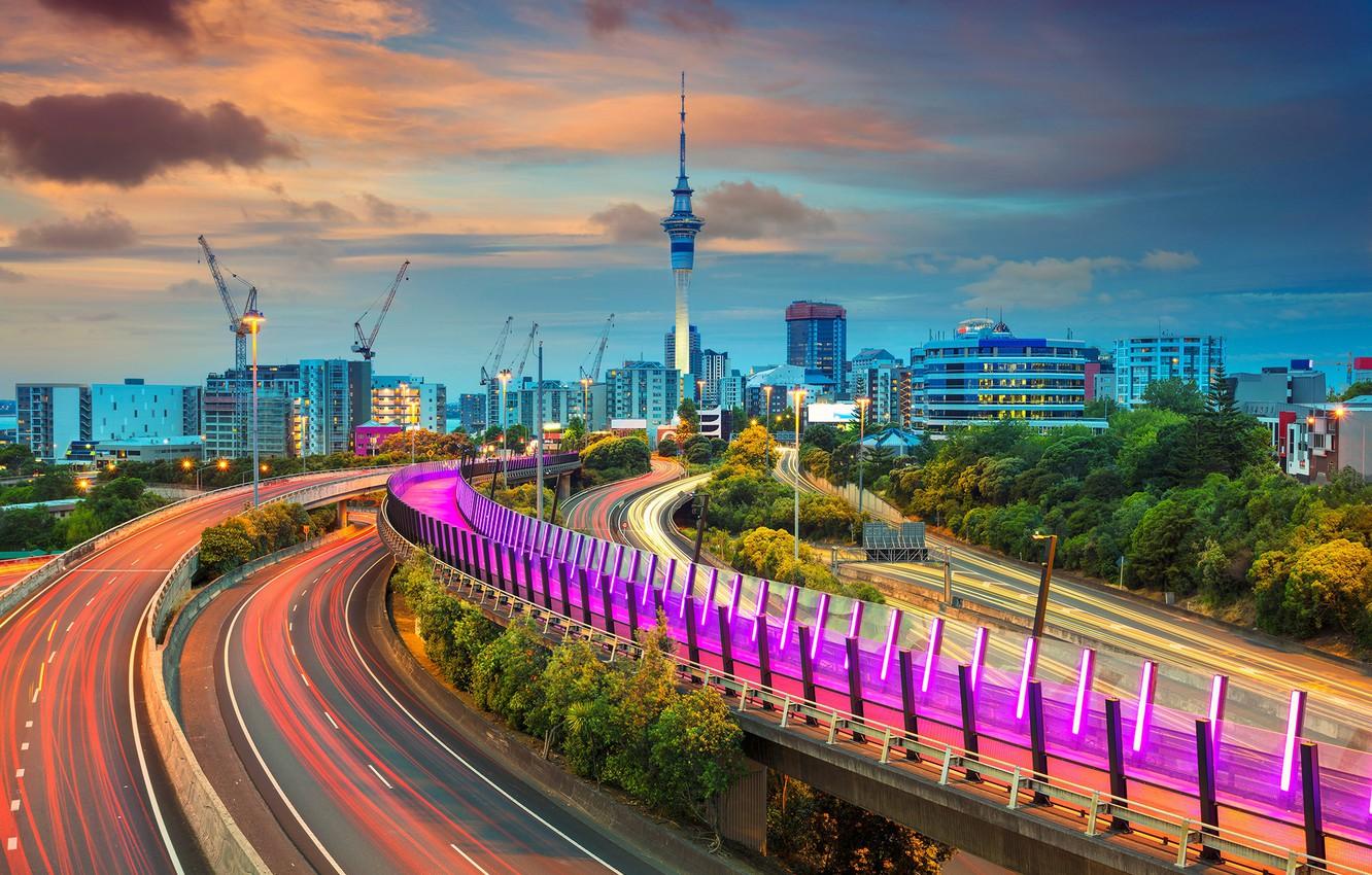1332x850 Wallpaper lights, tower, home, New Zealand, Auckland image for desktop, section город