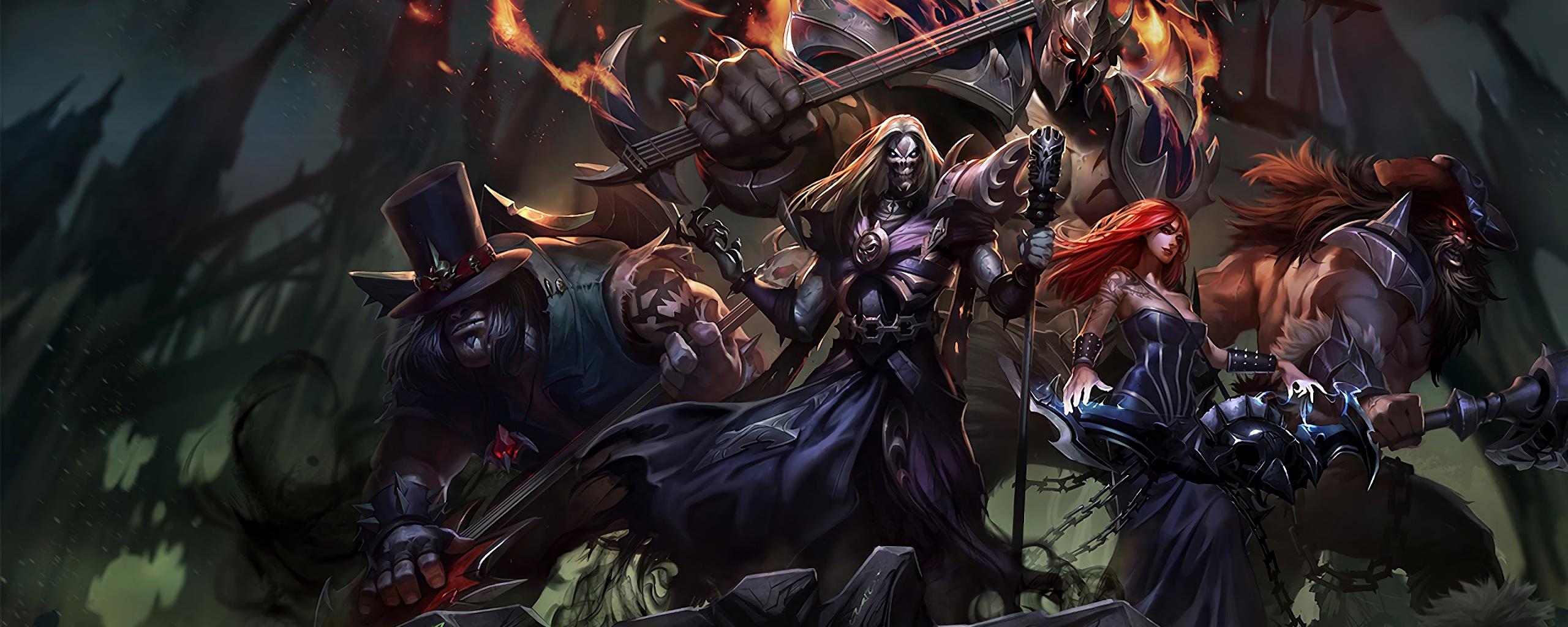 2560x1024 Wallpaper 4k Pentakill Karthus Sona Yorick Olaf Mordekaiser LoL Splash Art League of Legends Karthus, league of legends, Mordekaiser, Olaf, Sona, Yorick