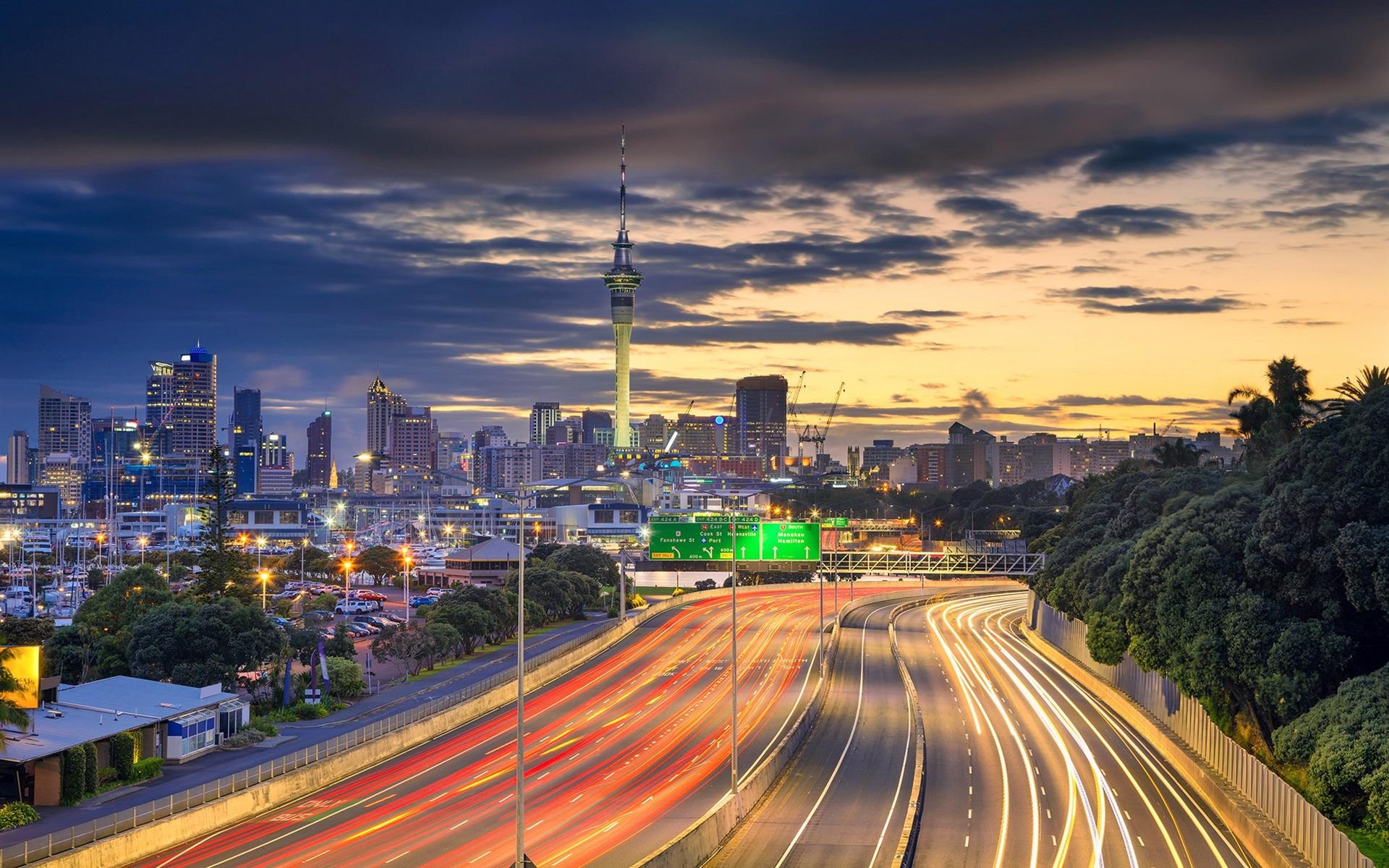 1920x1200 Wallpaper New Zealand, Auckland, city, night, road, lights 1920x1200 HD Picture, Image