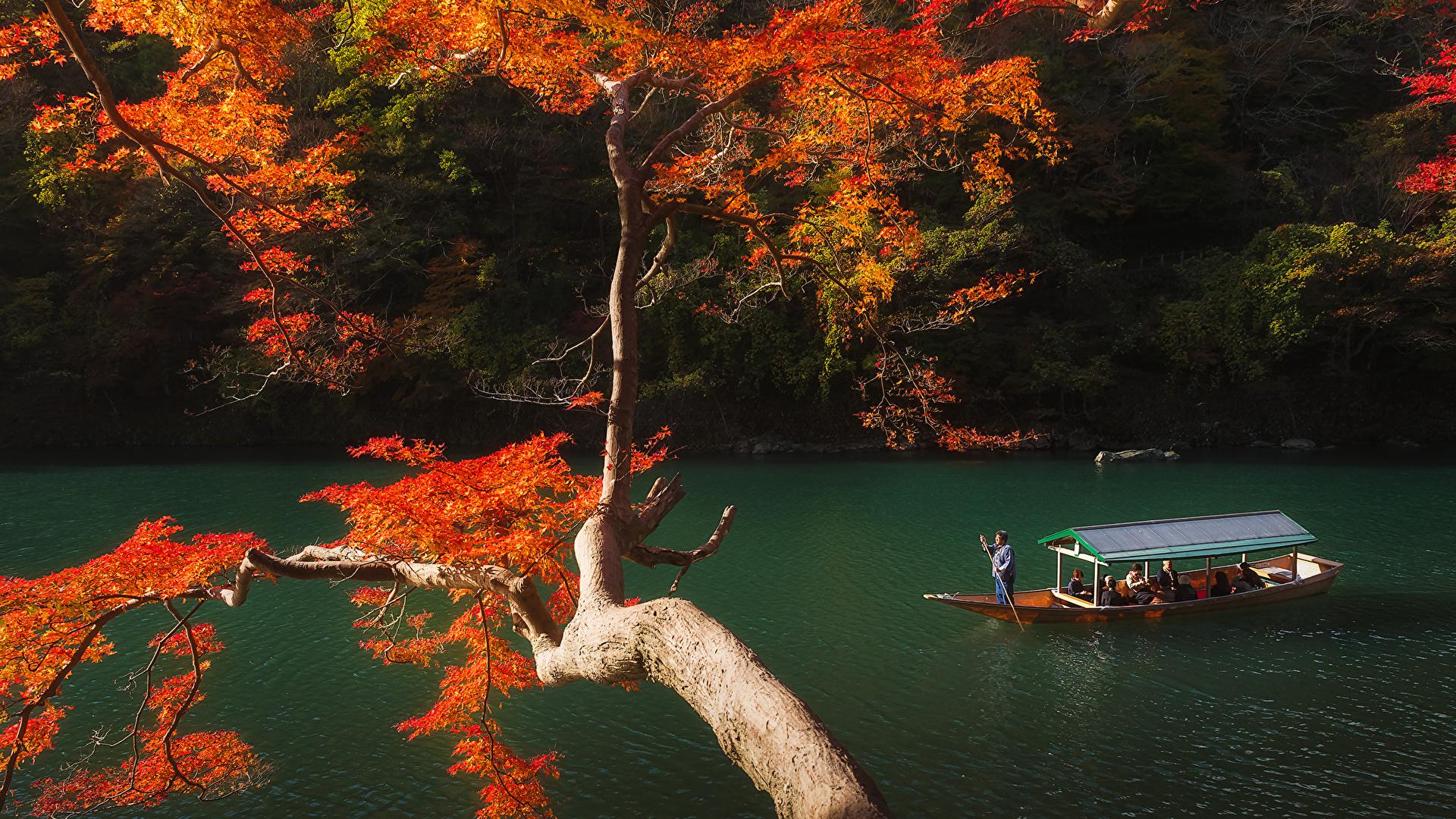 1920x1080 Picture Kyoto Japan Autumn Nature Parks Forests river 1920x1080