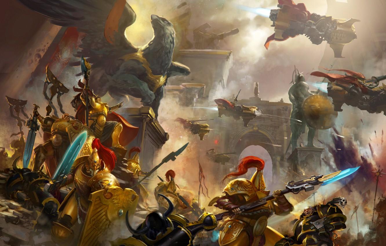 1332x850 Wallpaper city, chaos, space marine, battle, Warhammer 40 statue, Griffin, Black Legion, Adeptus Custodes image for desktop, section фантастика