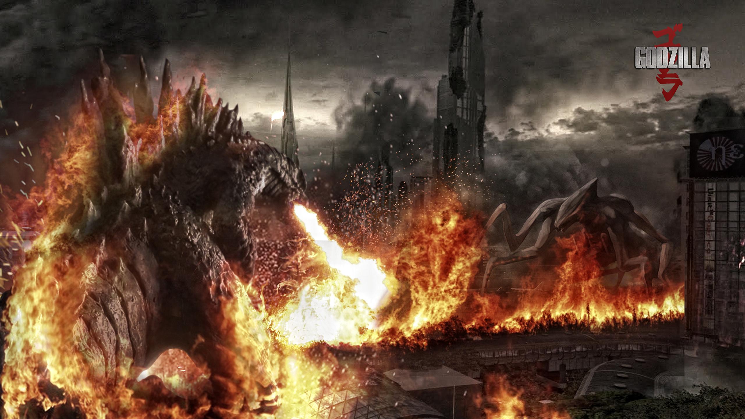 2560x1440 Desktop Wallpaper Dinosaurs Godzilla film Battles 2560x1440