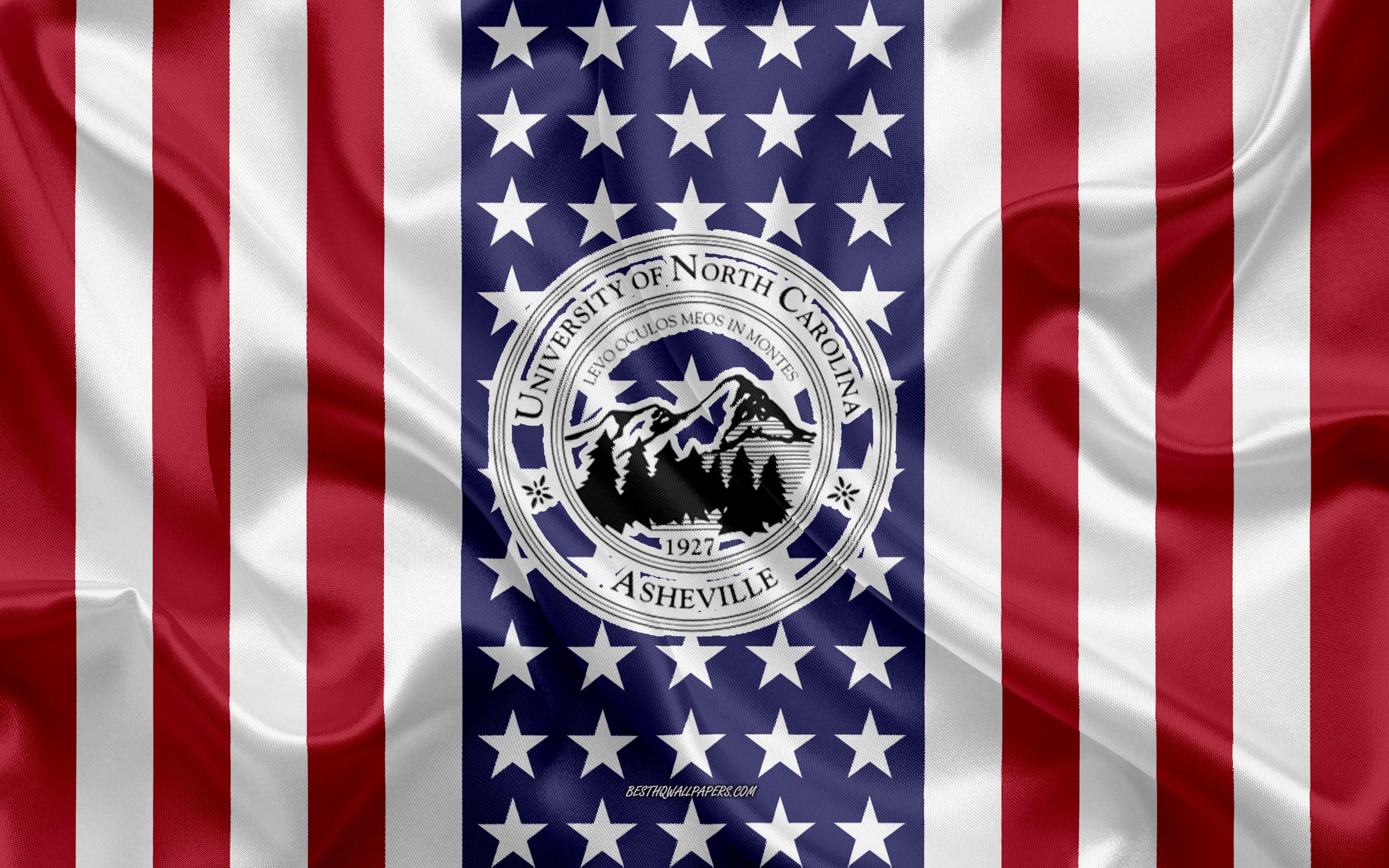 3840x2400 Download wallpaper University of North Carolina at Asheville Emblem, American Flag, University of North Carolina at Asheville logo, Asheville, North Carolina, USA, University of North Carolina at Asheville for desktop with resolution