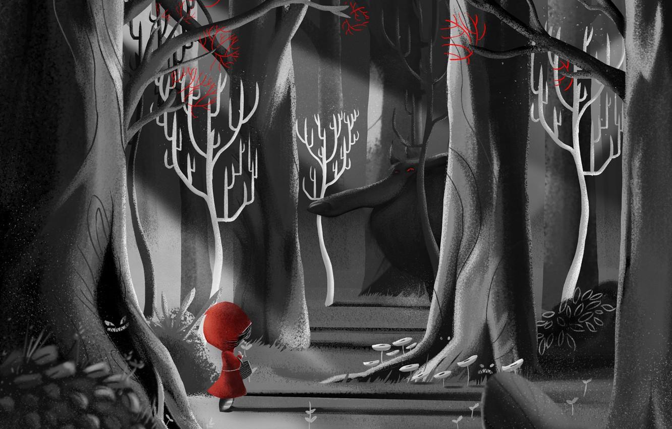 1332x850 Wallpaper forest, wolf, tale, Little red riding hood image for desktop, section разное