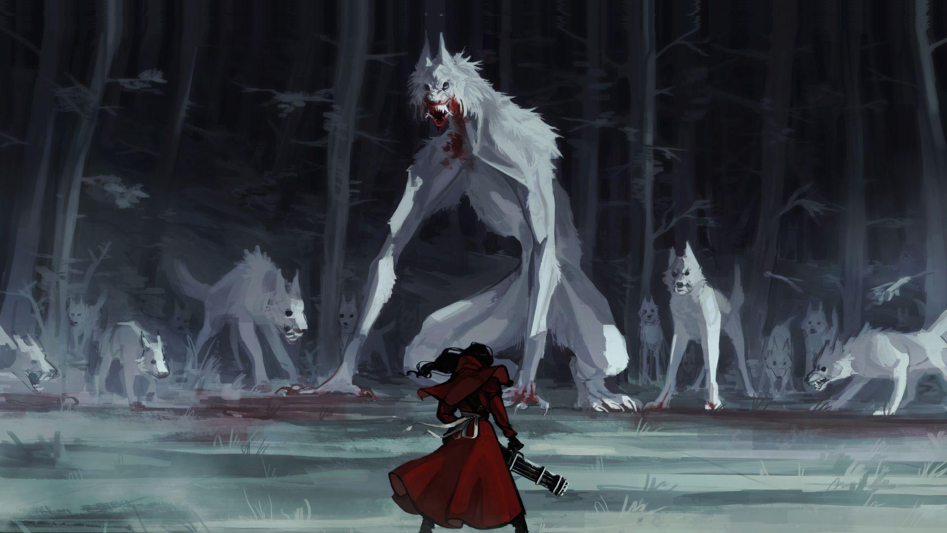 1920x1080 Desktop wallpaper red riding hood, wolf, fantasy, art, HD image, picture, background, 651ac7