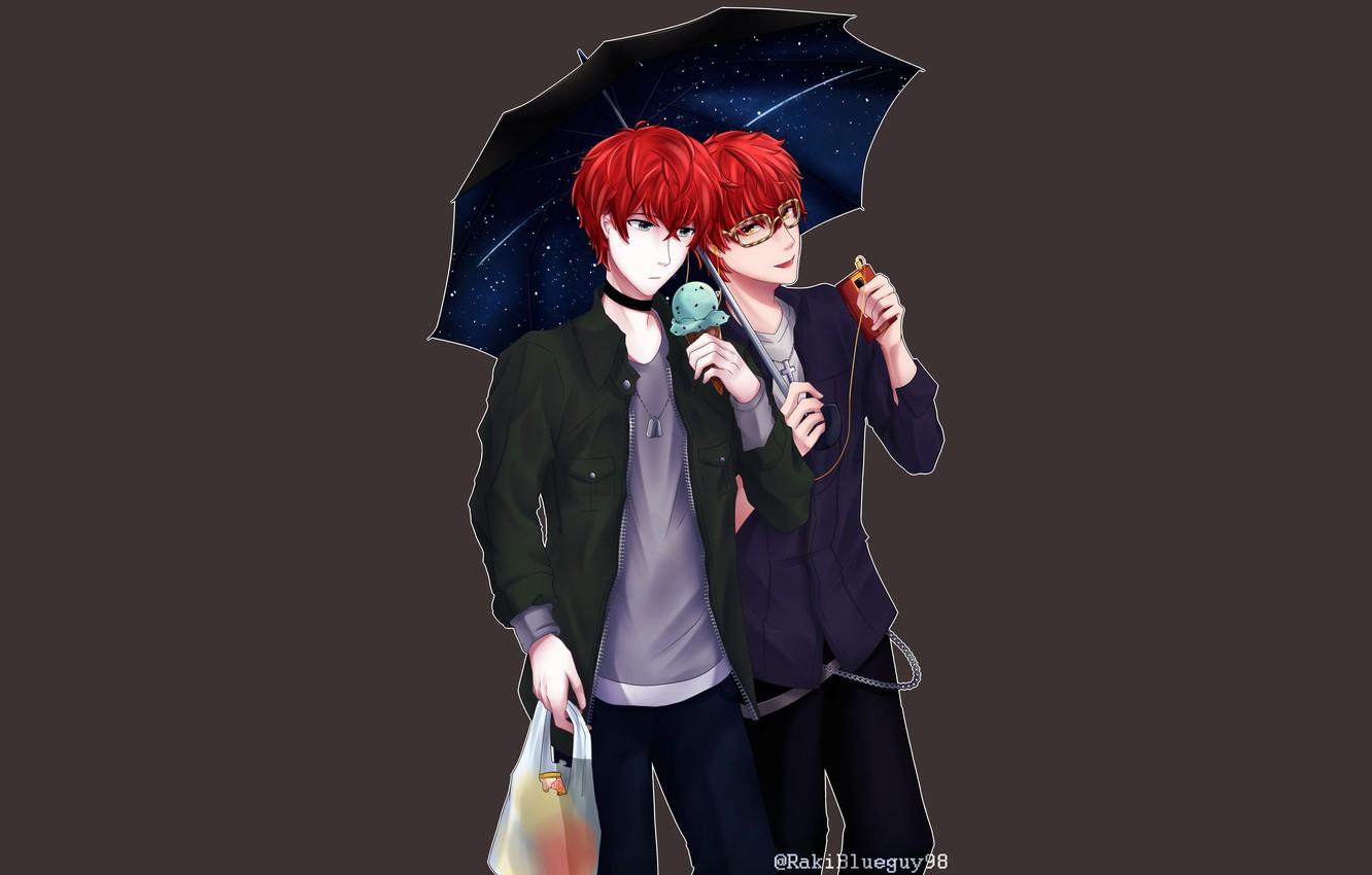1332x850 Photo Wallpaper Umbrella, Guys, Mystic Messenger, Messenger Wallpaper Pc