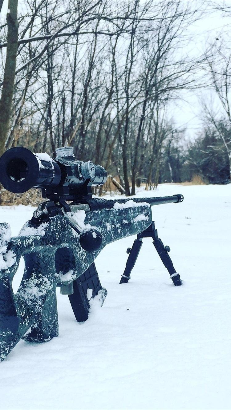 750x1334 Sniper Rifle, Snow, Trees, Winter 750x1334 IPhone 8 7 6 6S Wallpaper, Background, Picture, Image