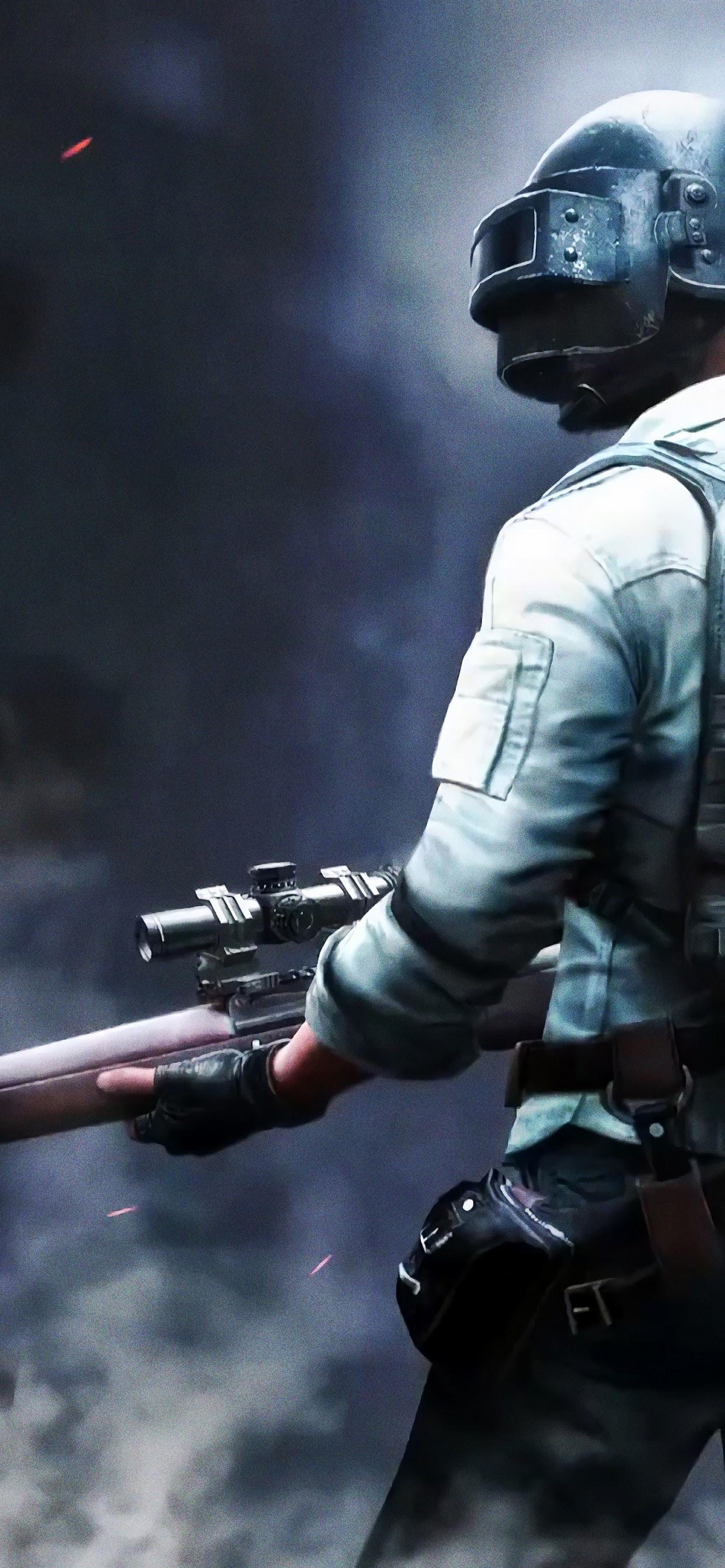 1242x2688 PUBG Sniper Rifle Helmet PlayerUnknown's Battlegrounds 4K Wallpaper