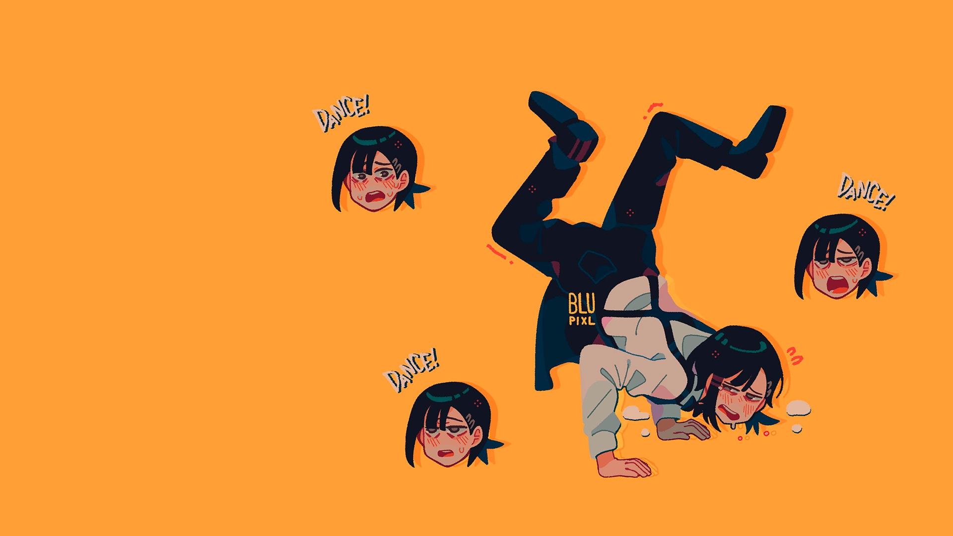 1920x1080 Manual resize of wallpaper anime, yellow, anime, dance, yellow background, Kobeni Higashiyama, Кобэни Хигасияма, Chainsaw Man, Человек-бензопила