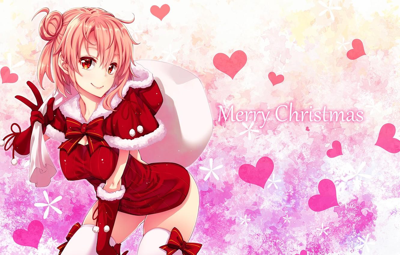 1332x850 Wallpaper girl, smile, dress, gloves, fur, bag, anime, art, yuigahama Yui suggests, oregairu, akino sora image for desktop, section прочее