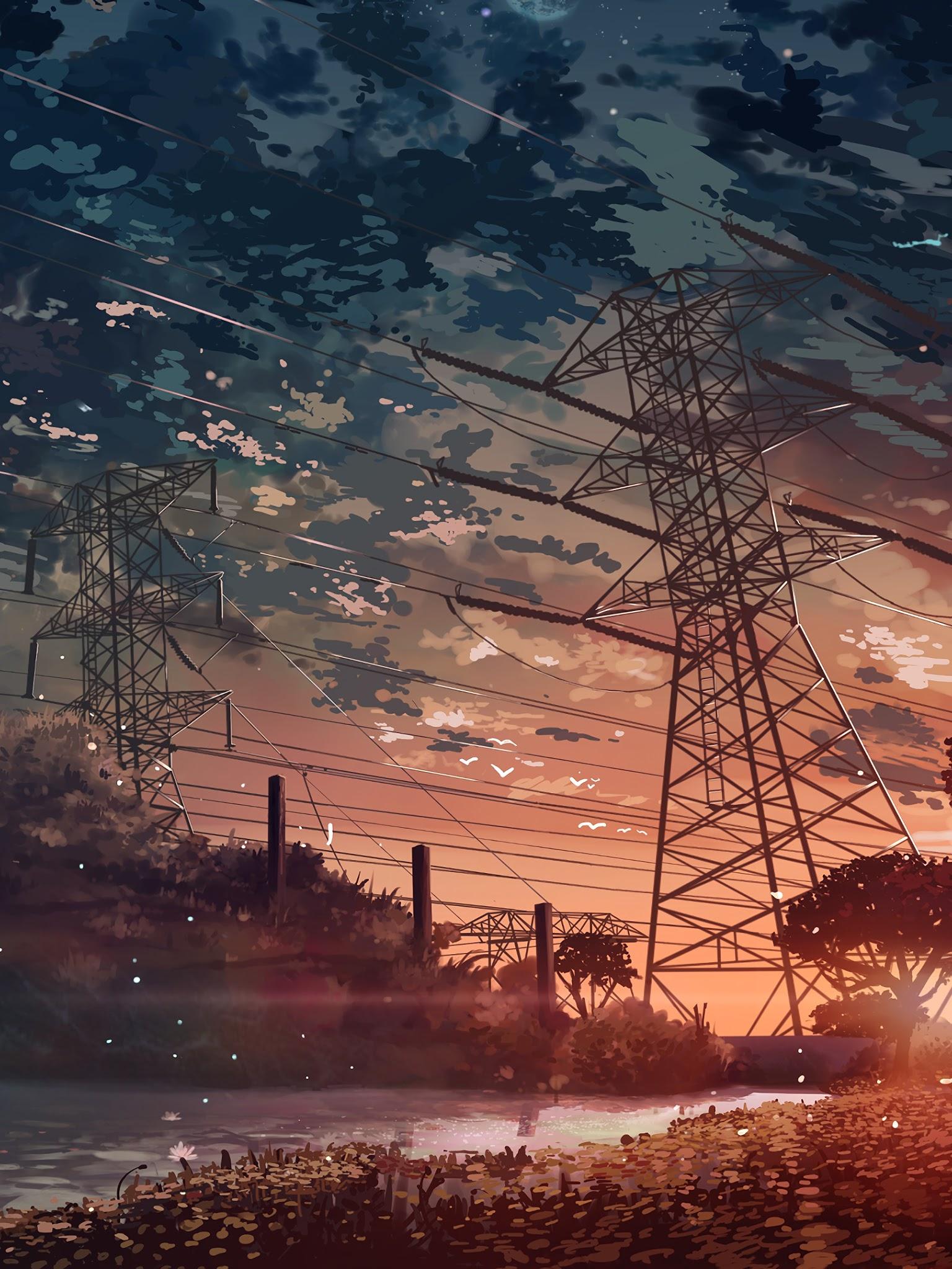 1536x2048 Anime Scenery Sunset 4K Wallpaper
