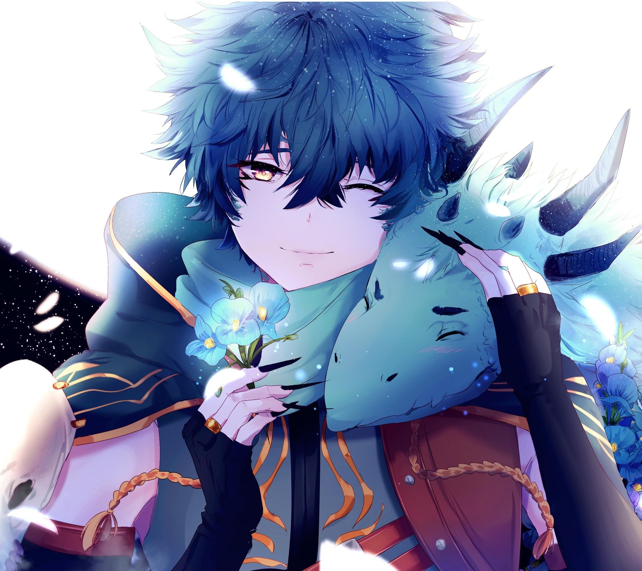 2248x2000 Download 2248x2248 wallpaper anime boy, dragon, blue flowers, original, artwork, ipad air, ipad air ipad ipad ipad mini ipad mini 2248x2248 HD image, background, 6381