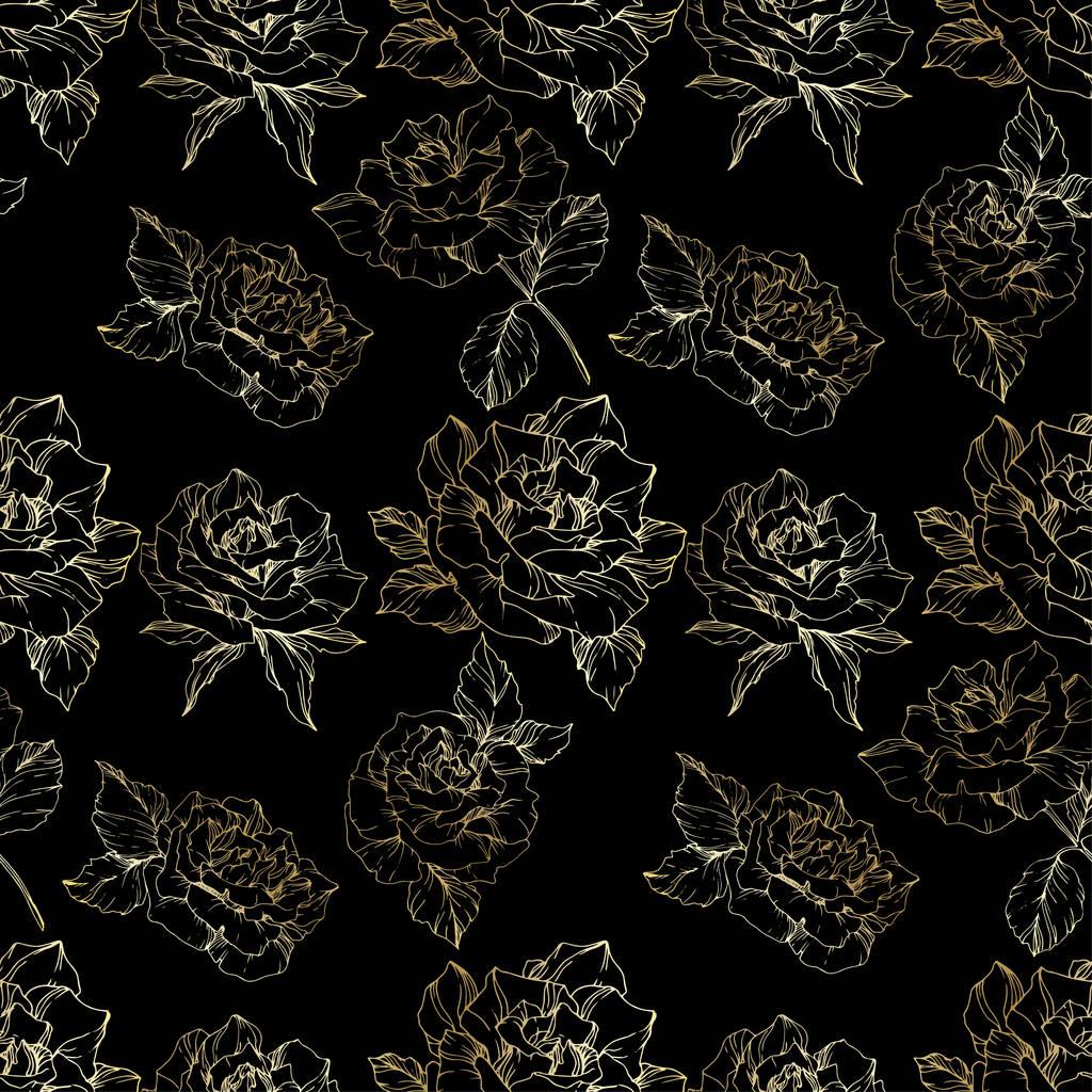 1024x1024 Outline rose flowers. Engraved ink art. Seamless background pattern. Fabric wallpaper print texture on black background. Free Stock Vector Graphic Image
