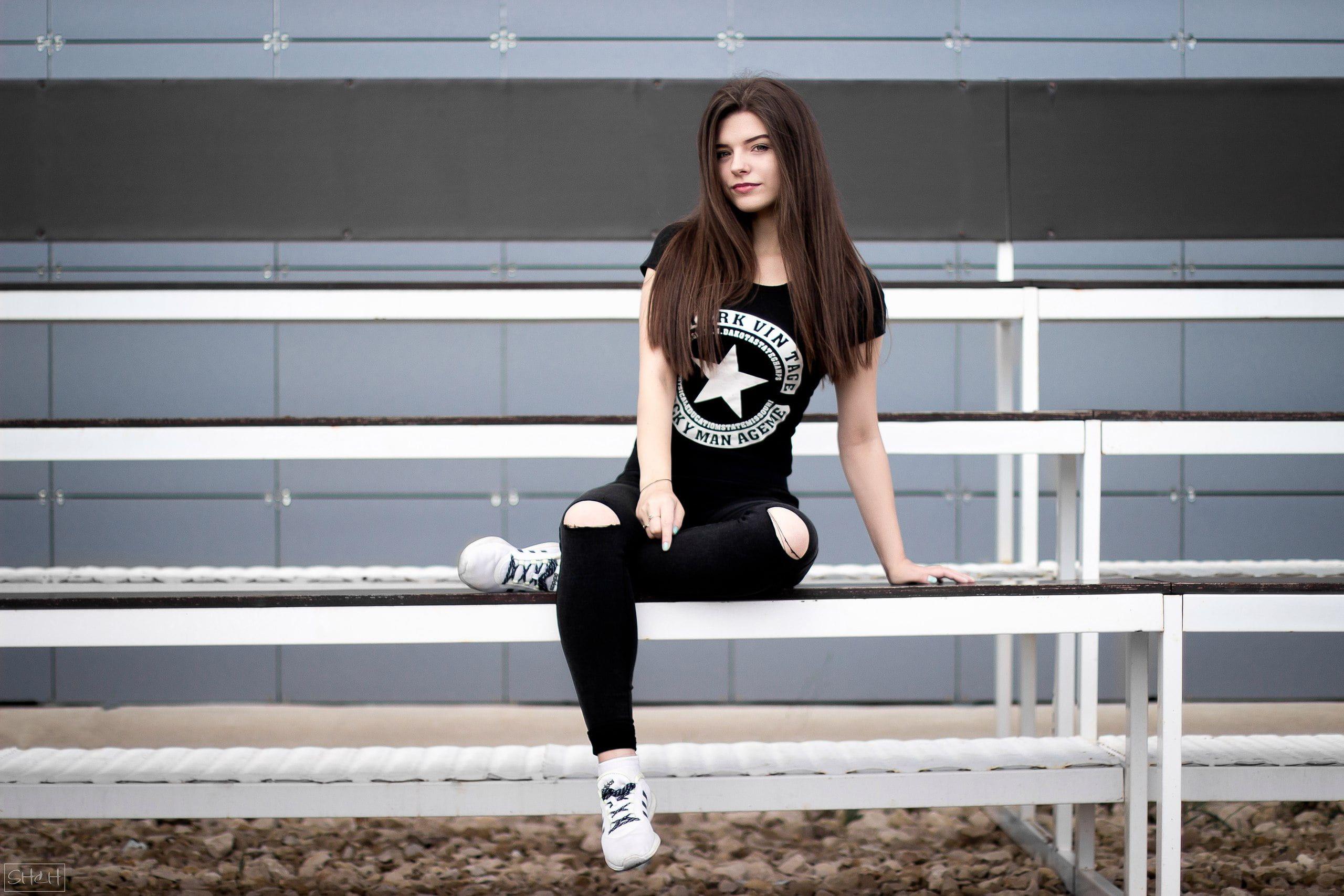 2560x1707 Women #sitting #T Shirt #pants Torn Jeans Black Clothing #sneakers K # Wallpaper #hdwallpaper #desktop. Torn Jeans, Womens White Crop Top, Blue Dress Women
