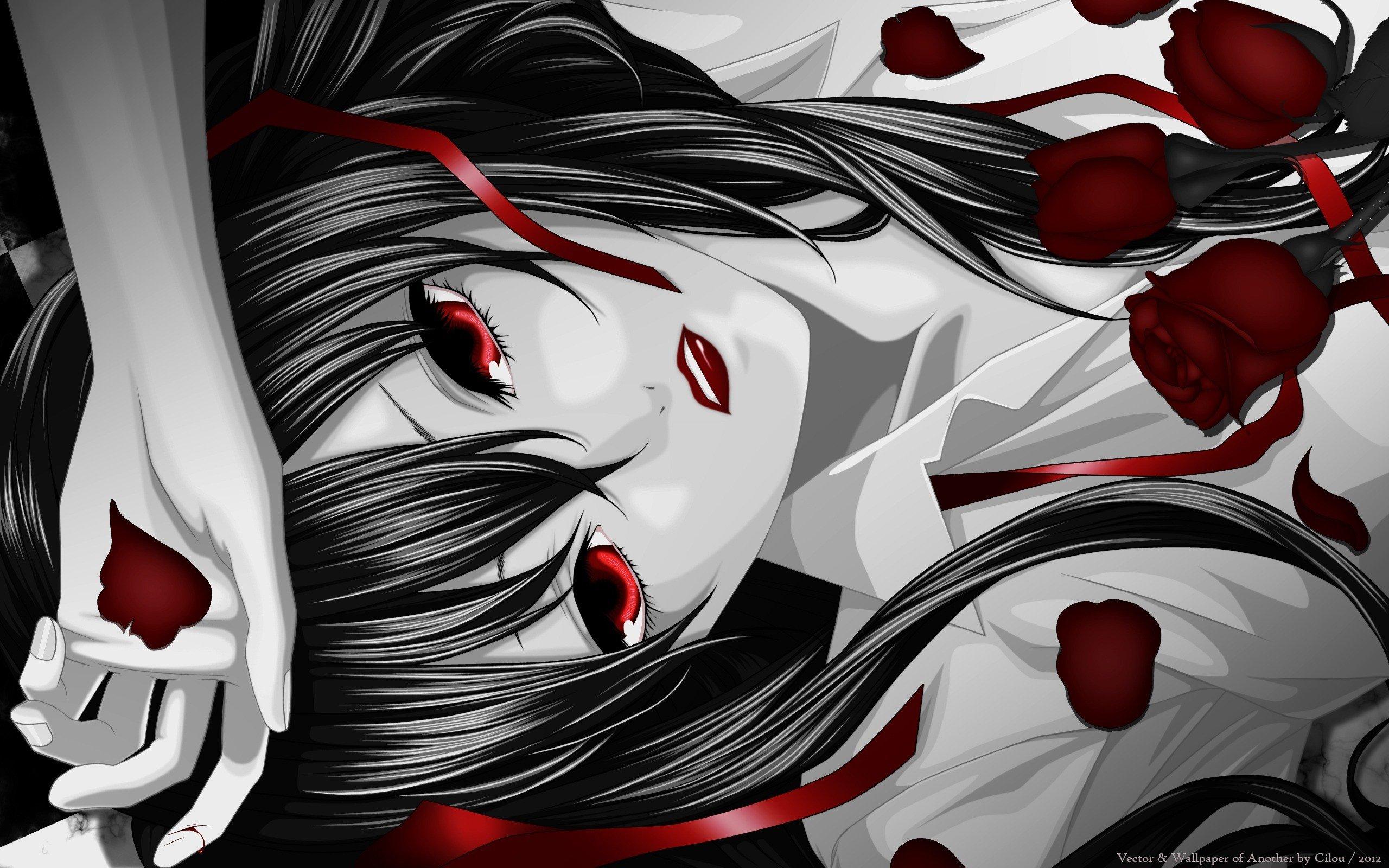 2560x1600 Another, Anime, Anime girls, Red eyes, Rose Wallpaper HD / Desktop and Mobile Background