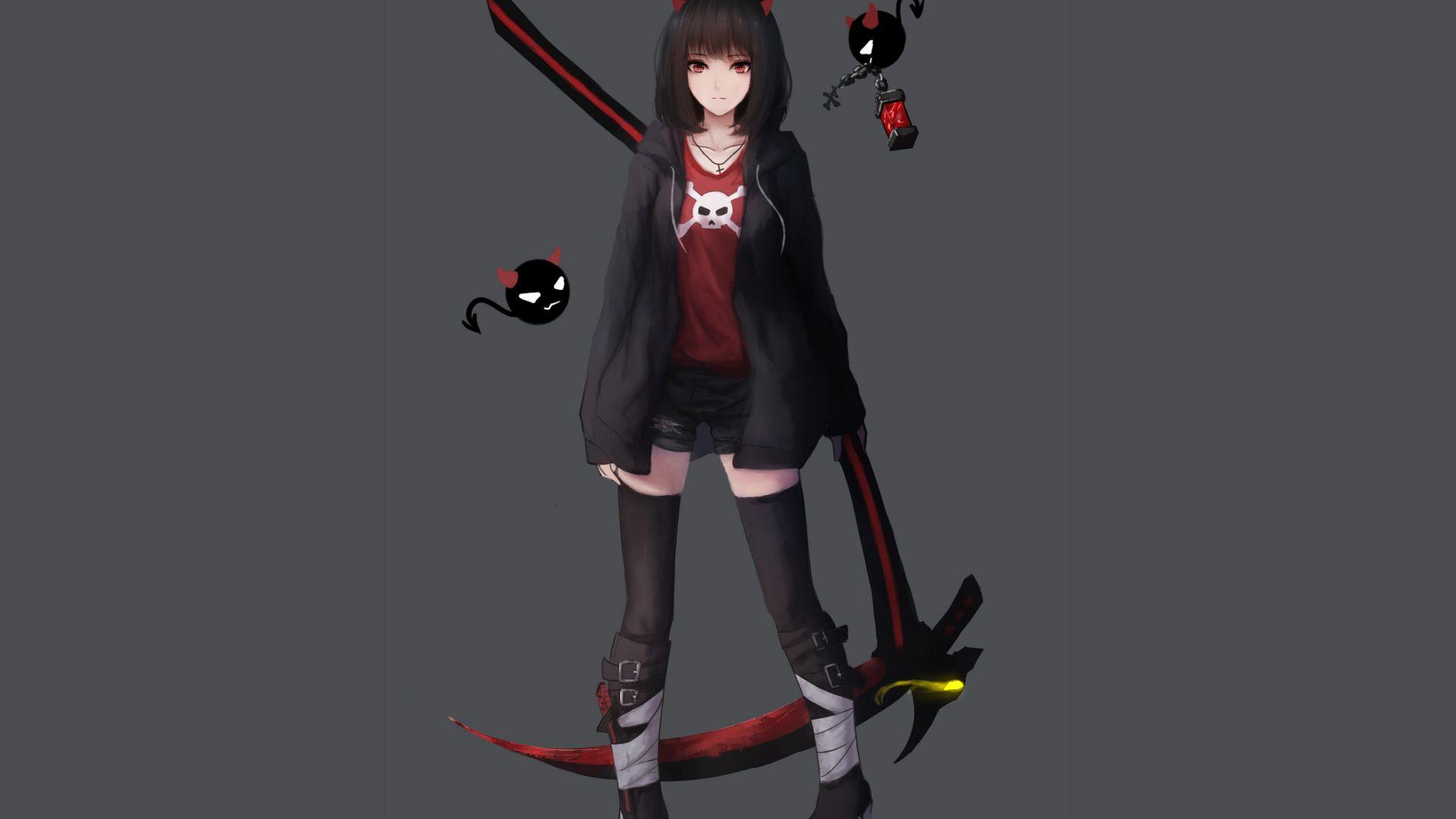 1920x1080 Desktop wallpaper minimal, anime girl, red eyes, HD image, picture, background, cb4132