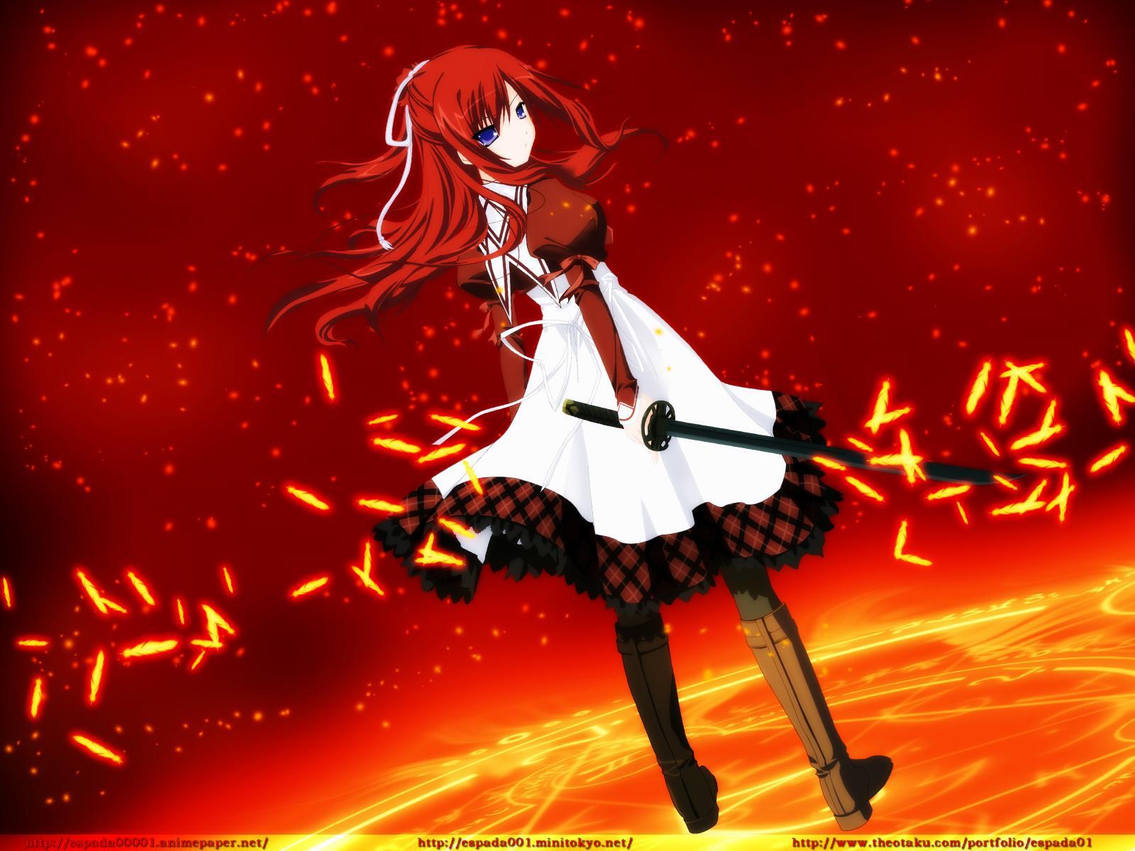 1600x1200 Anti Venom Wallpaper Girl With Red Hair And Red Eyes And Sword