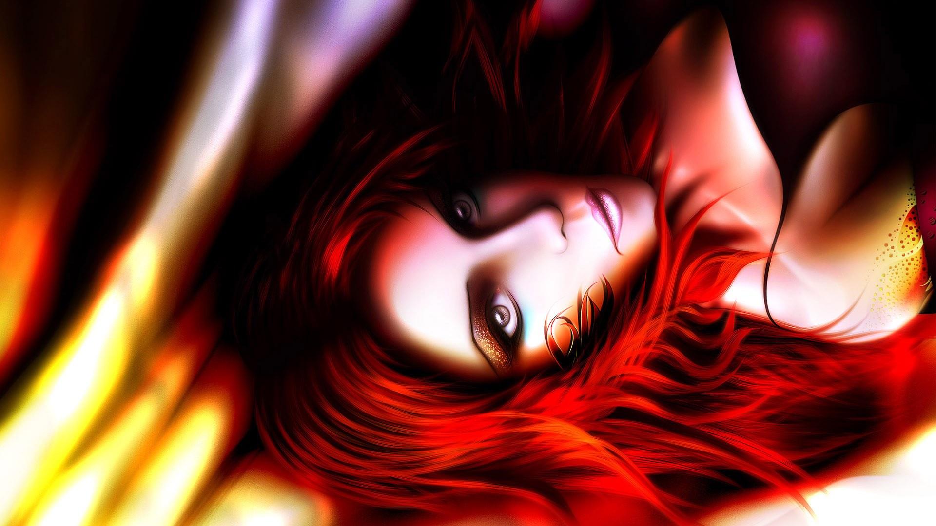 1920x1080 Anime Girl Red Hair 5297 HD wallpaper